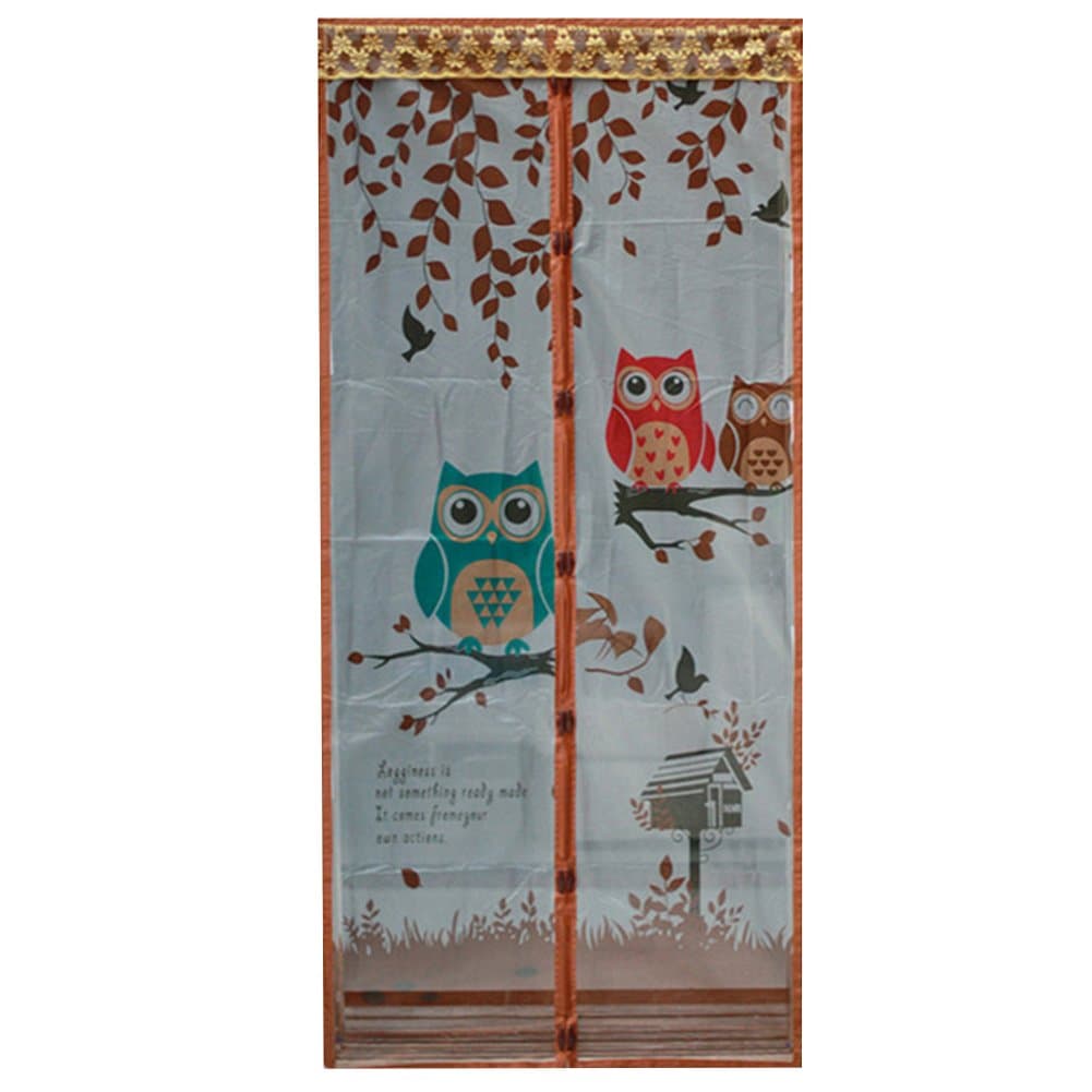 Summer Anti-mosquito Mesh Door Magnet Mosquito Net Curtains Tulle Soft Screen Door Moustiquaire Porte Owl pattern (Brown)