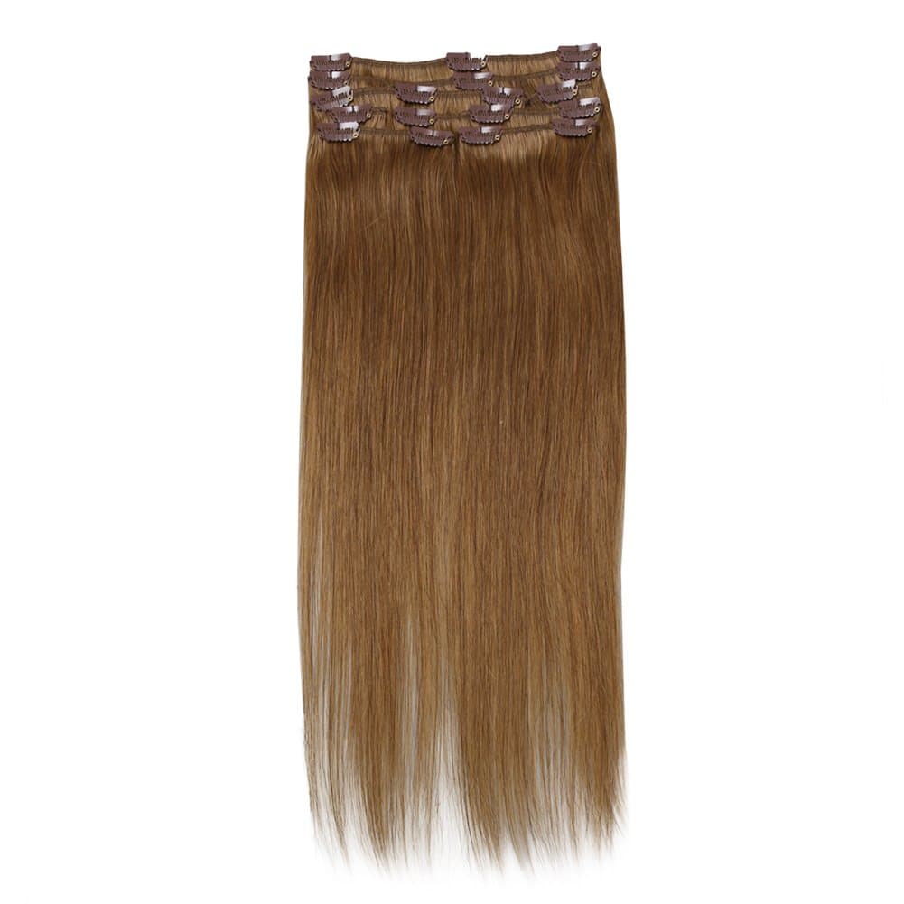 SUNMAY Remy Clip in Human Hair Extensions - Full Head of 20 inch human hair Remy Hair (#8 Light Brown) MDN-20-8 by SUNMAY