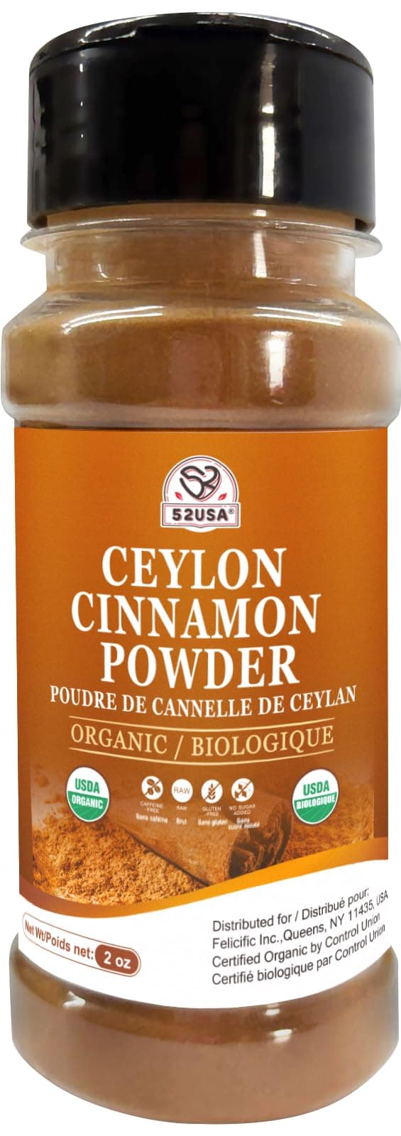 Organic Ceylon Cinnamon Powder, 2 Ounce, True Cinnamon Farmed in Sri Lanka, Non-GMO, Gluten-Free, Perfect for Baking, Cooking and Beverages