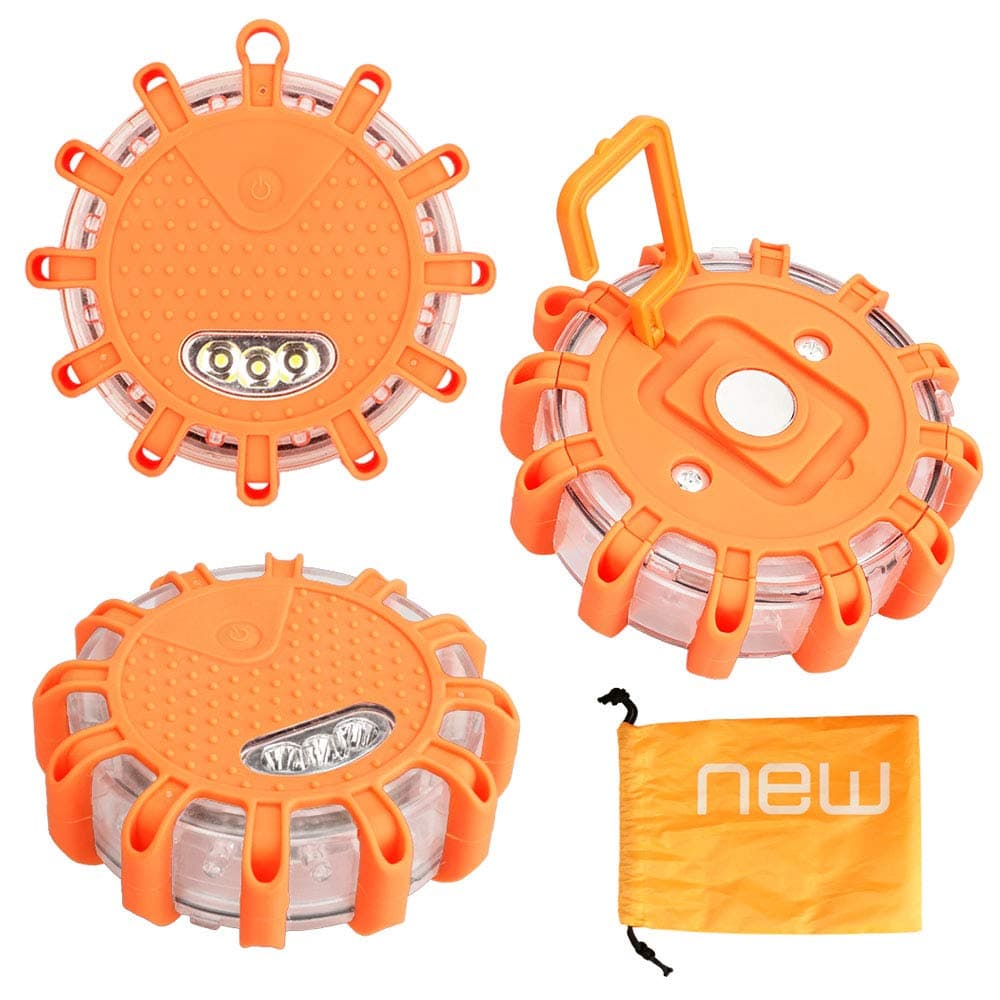 LED Road Flares Emergency Lights Flashing Roadside Flare Emergency Lights Roadside Warning Car Safety Flare Kit for Cars, Bikes, Jeeps, SUVs, Trucks & Boats - 3 Pack