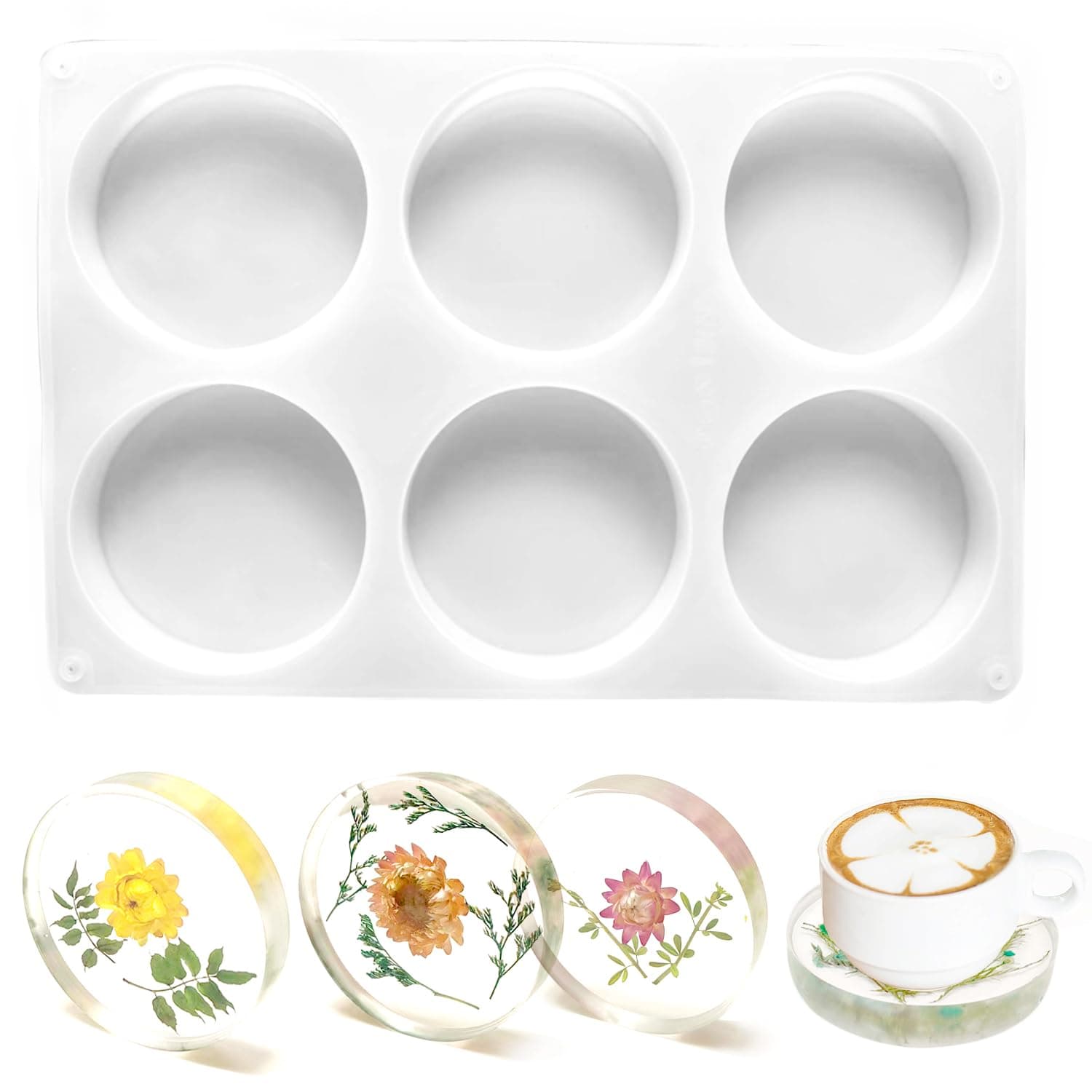 La chat 6-Cavity epoxy resin Molds for Resin Casting, coaster Silicone Molds for Epoxy Resin, Coaster Resin Molds for Flower Bouquet Preservation and art gifts(round)