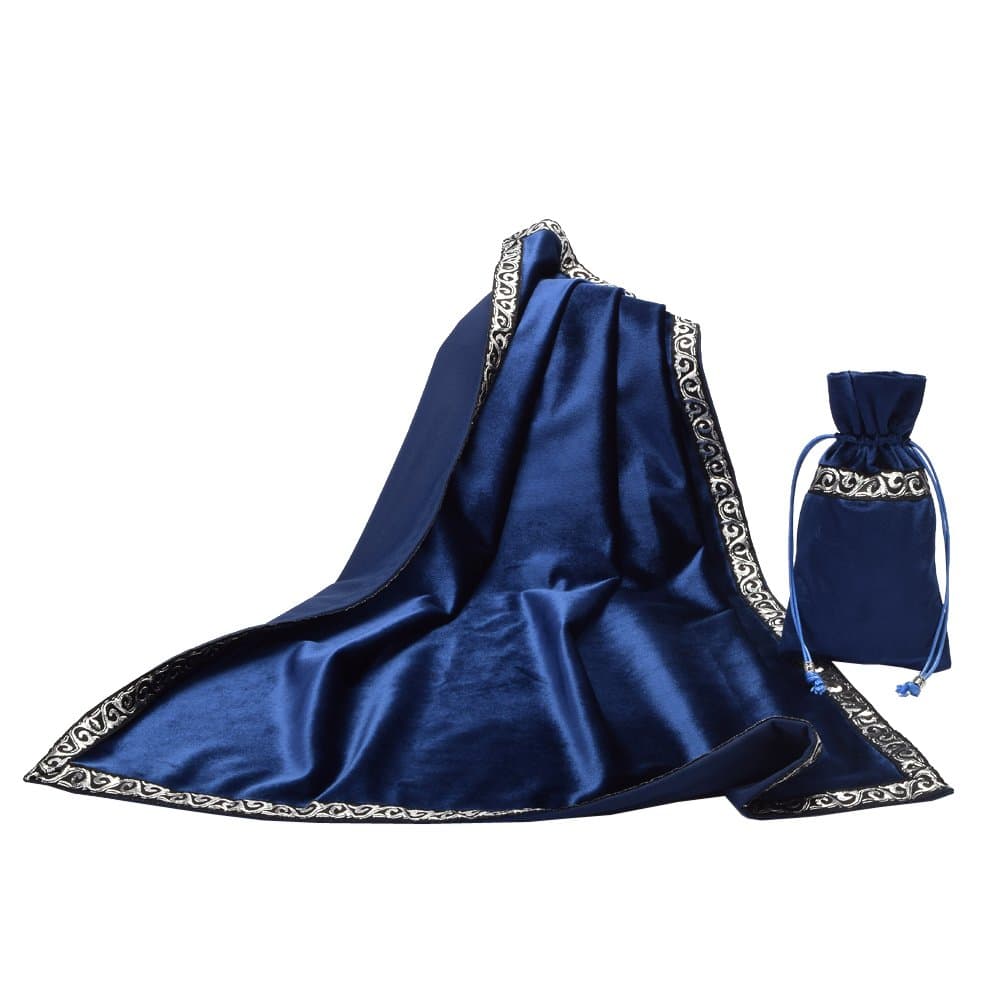 BLESSUME Altar Tarot Table Cloth Divination Wicca Velvet Cloth with Tarot Pouch (Blue)