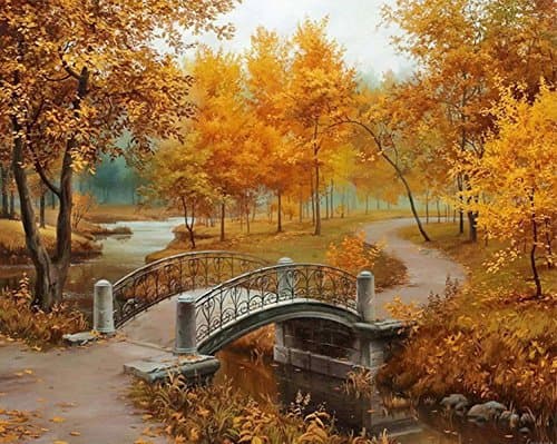 eGoodn 5D Diamond Painting Art Kit for Adults Autumn Scenery Full Drill Round 19.7x15.8 Inches / 50x40 cm, Fall Landscape of Yellow Leaves Tree Garden Bridge