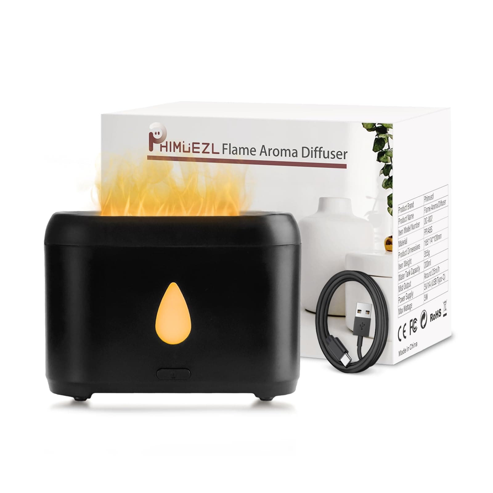 Phimuezl Flame Diffuser for Essential Oils,Ultrasonic Aroma Diffusers with Cool Mist, Aromatherapy Diffuser with Auto-Off Protection, Small Humidifier for Home,Office,Bedroom,Gift for Women Black