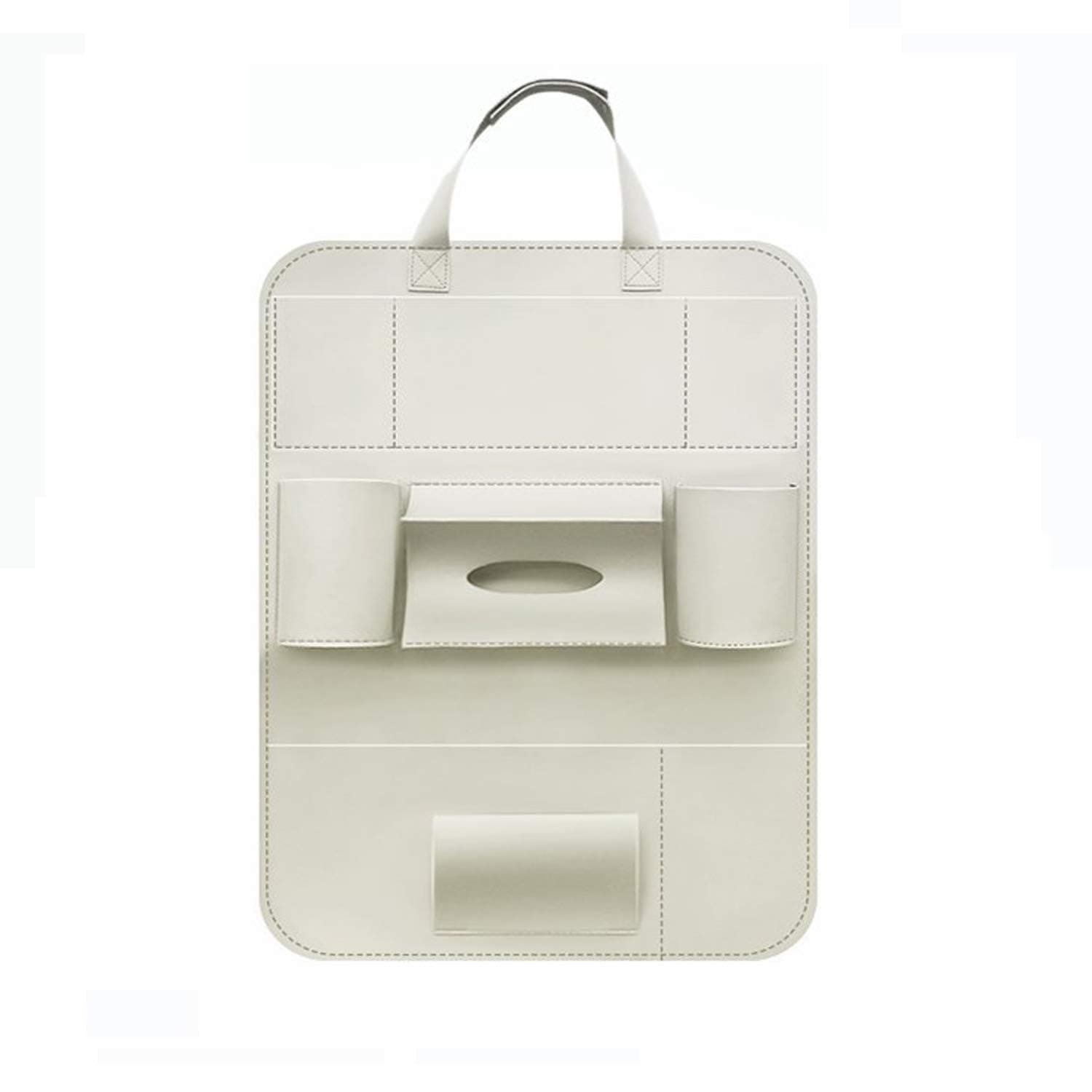 Eunicom 5 Color Option PU Leather Car Seat Back Organizer iPad and Tablet Holder Fit Most Vehicles,Backrest Pocket for Children, Kick Mat and Car Organizer (Cream White)