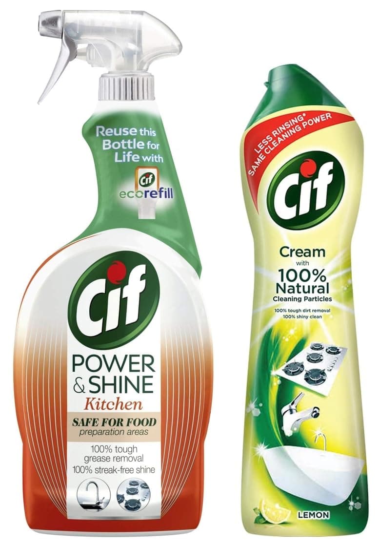 Kitchen Cleaner, Power & Shine, 700 ml & Cif Abrasive Surface Cleaner Cream, Lemon| Kitchen & Bathroom, Removes Grease, Dirt & Tough Stains with Natural Cleaning Particles, 500 ml COMBO