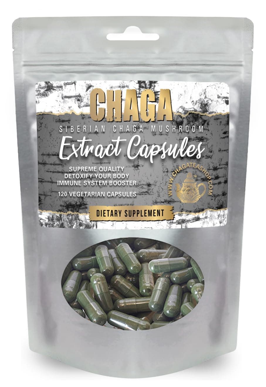 ChagaTeaShop Siberian Chaga Extract Capsules Dietary Supplement 2 Month Supply 120 Vegetarian Capsules