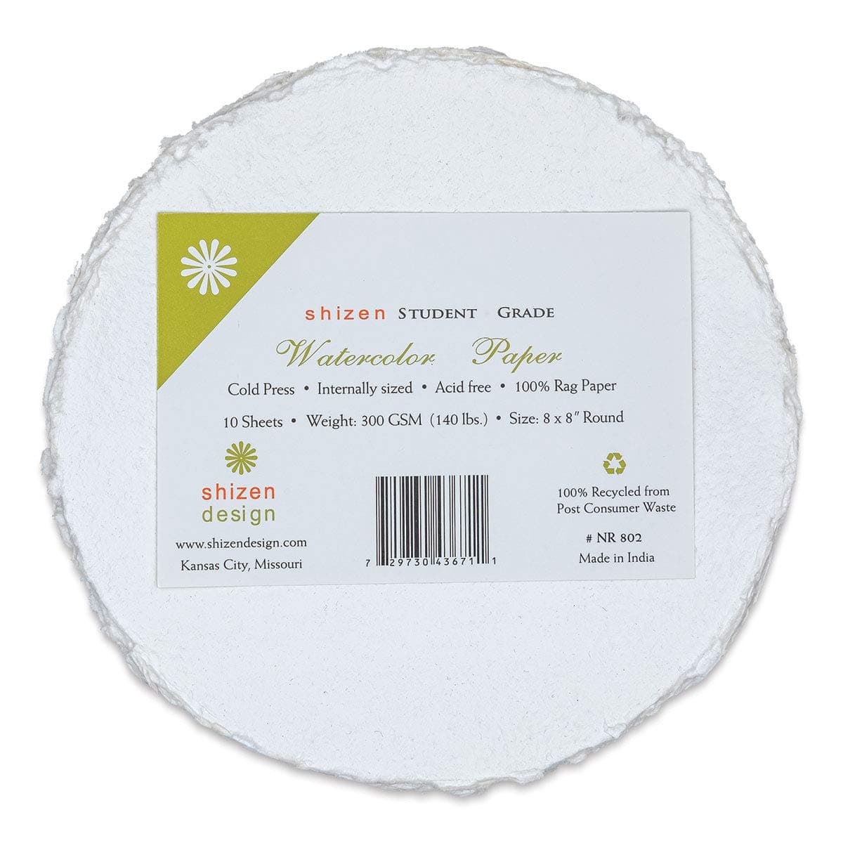 Shizen Watercolor Paper - 6", Round Deckle Edge, Cold Press/Rough, 10 Sheets