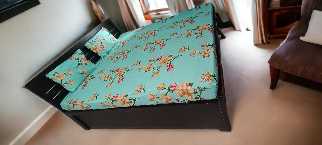 Narayani Cotton Geometric Printed Soft Double Bed Sheet with Two Pillow Cover, King Size, 90" × 90", 400 GSM, Light Blue - (Set of 1 Bedsheet & 2 Pillow Cover)