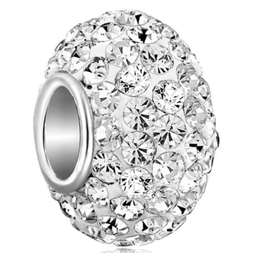 Sug Jasmin 925 Sterling Silver Simulated Birthstone Charm 11 Colors Crystal Beads for Bracelets