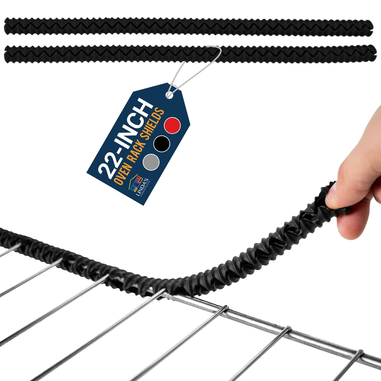 Silicone Oven Rack Shields by Linda’s Essentials (2 Pack) | Heat Resistance Silicone Oven Rack Protectors Guards Against Burns and Scars | 22 Inches Long (Black)