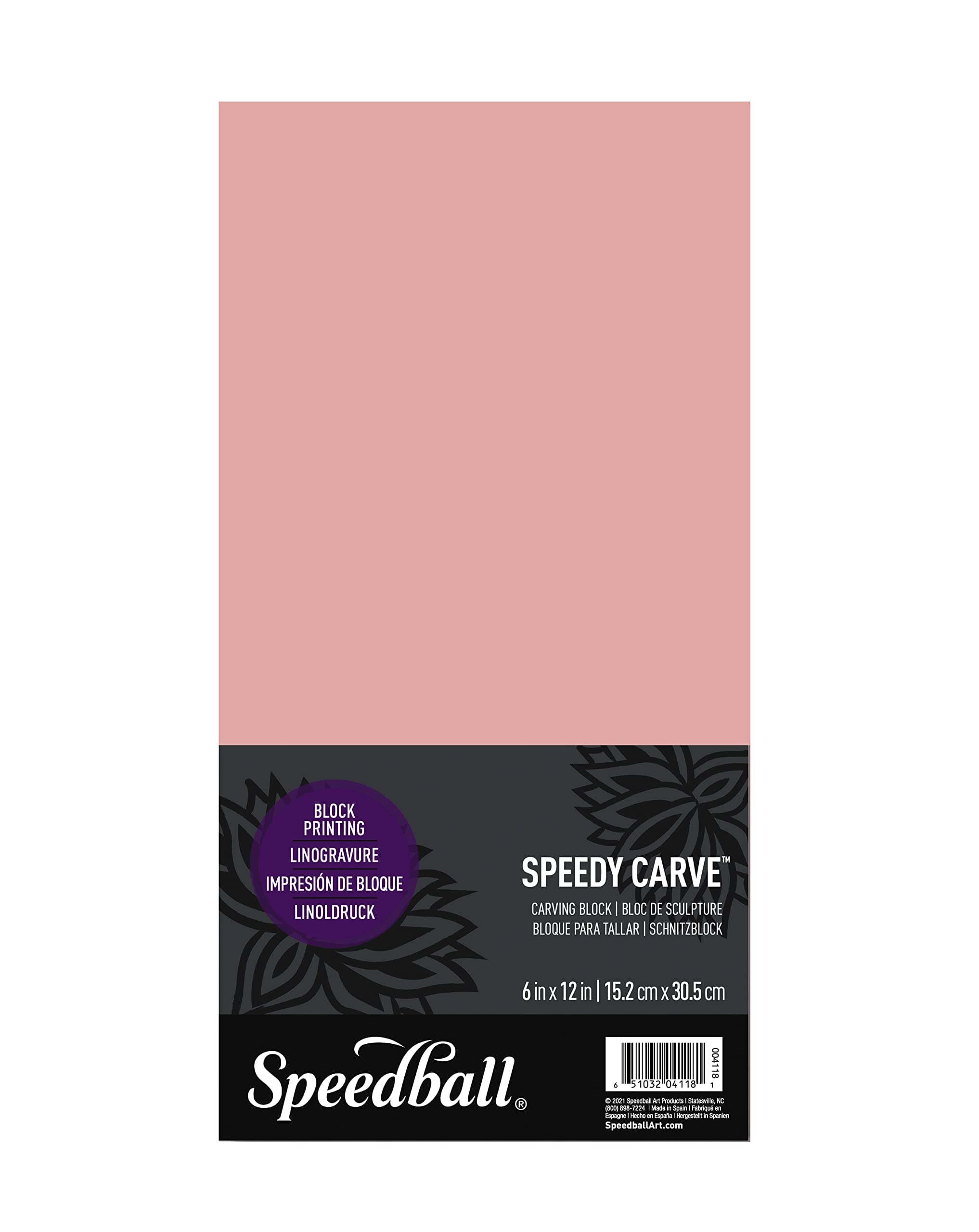 Speedball Speedy-Carve Lino Carving Block, Rectangle, Pink, 6 x 12 Inches, Linoleum for Printmaking