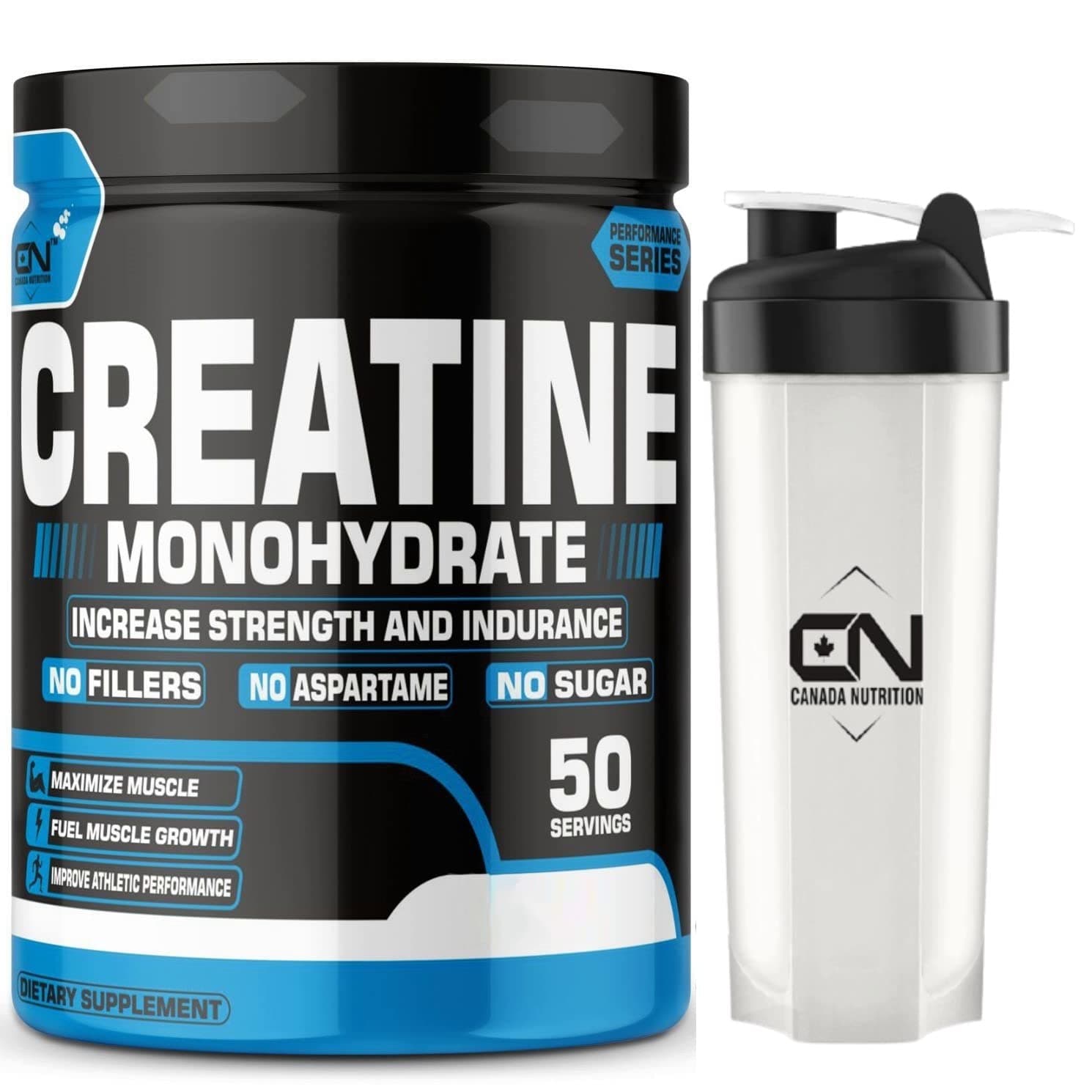 Canada Nutrition Creatine Monohydrate, Strength, 100% Pure Creatine, Lean Muscle Building, Supports Muscle Growth powder, Athletic Performance, Recovery [50 Serving, Orange] Free Gallon Shaker