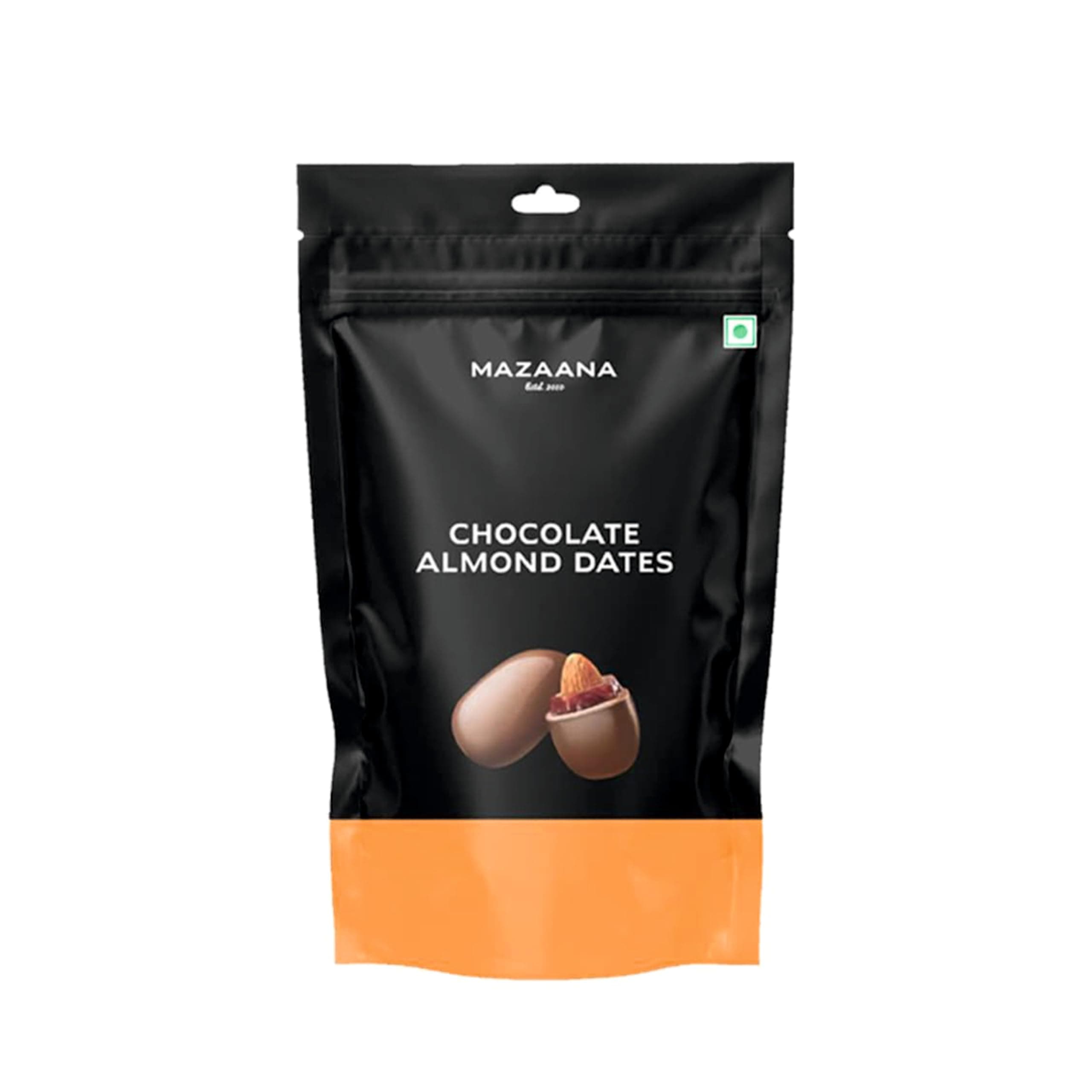 Mazaana Chocolate Almond Dates 100g | Omani Dates | Californian Almonds | Pure Chocolate, No Compound | Enrobed in Fine Dark Chocolate | Pack of 1