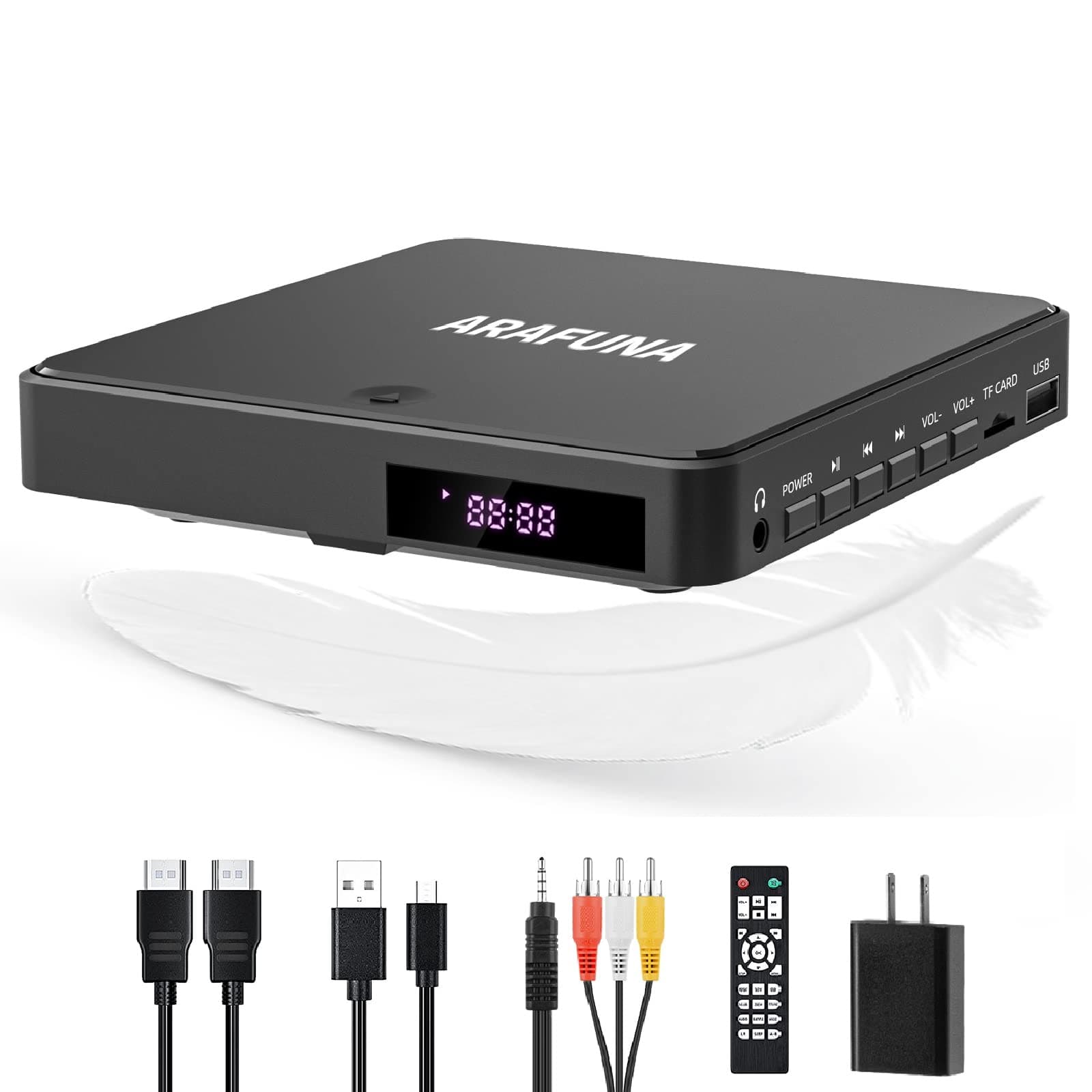 Arafuna Mini DVD Players for TV, 1080P Region Free with Remote Control, Support HDMI/RCA/USB/TF Card, Small DVD Player with Last Memory Function
