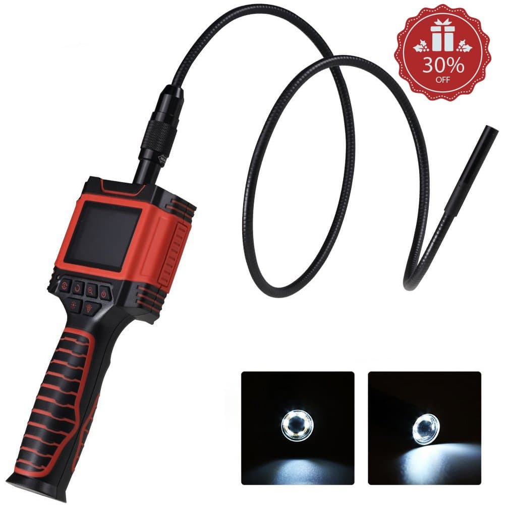 GooDee Portable Borescope Inspection Camera Handheld Automotive Extension 2.4" LCD Monitor Digital Vedio Endoscope Camera W/ 6 LEDs 8.5mm Diameter 1M Waterproof Tube