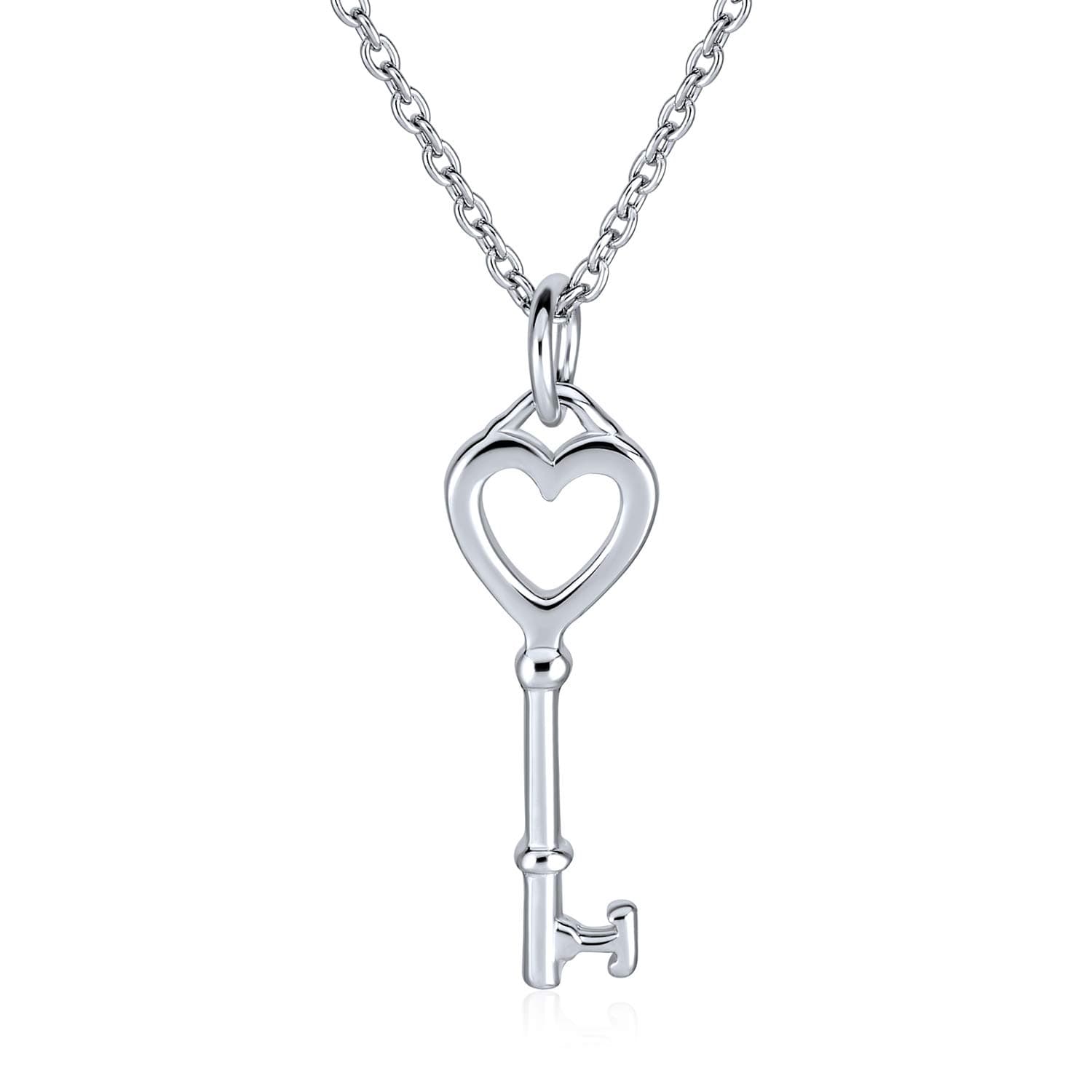 Simple Romantic Key to Your Heart Open Heart Key Necklace Pendant For Women Teens Girlfriend Yellow 14K Gold Plated .925 Sterling Silver