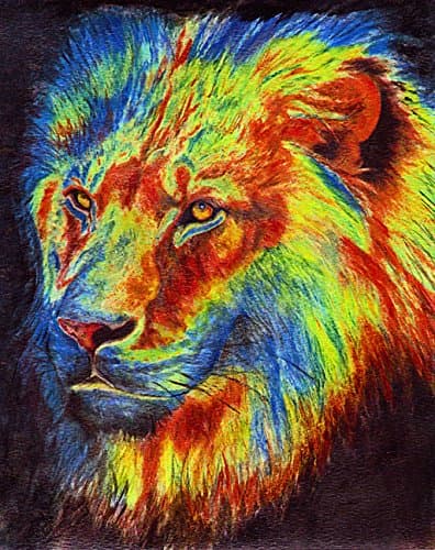 8x10 Colorful Lion Head Signed Pop Art Print of Original Painting