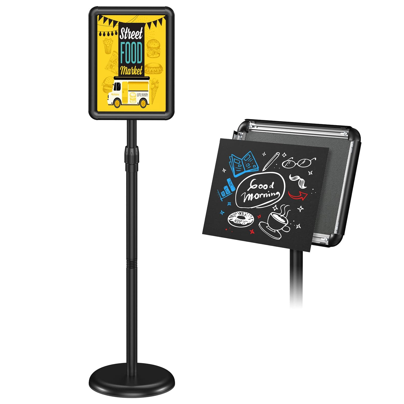 Relx Sign Stand for 8.5 * 11 inches Poster,Adjustable Sign Holder Stand,Outdoor Indoor Floor Standing Sign Holder for Display,Advertising(Black)