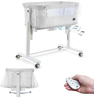 Rocking Bassinet for Baby, Automatic Electric Bedside Bassinet, 5 Heights Adjustable Baby Bedside Sleeper for Infant 0-6 Months, Auto Rocking Crib on Wheels, White