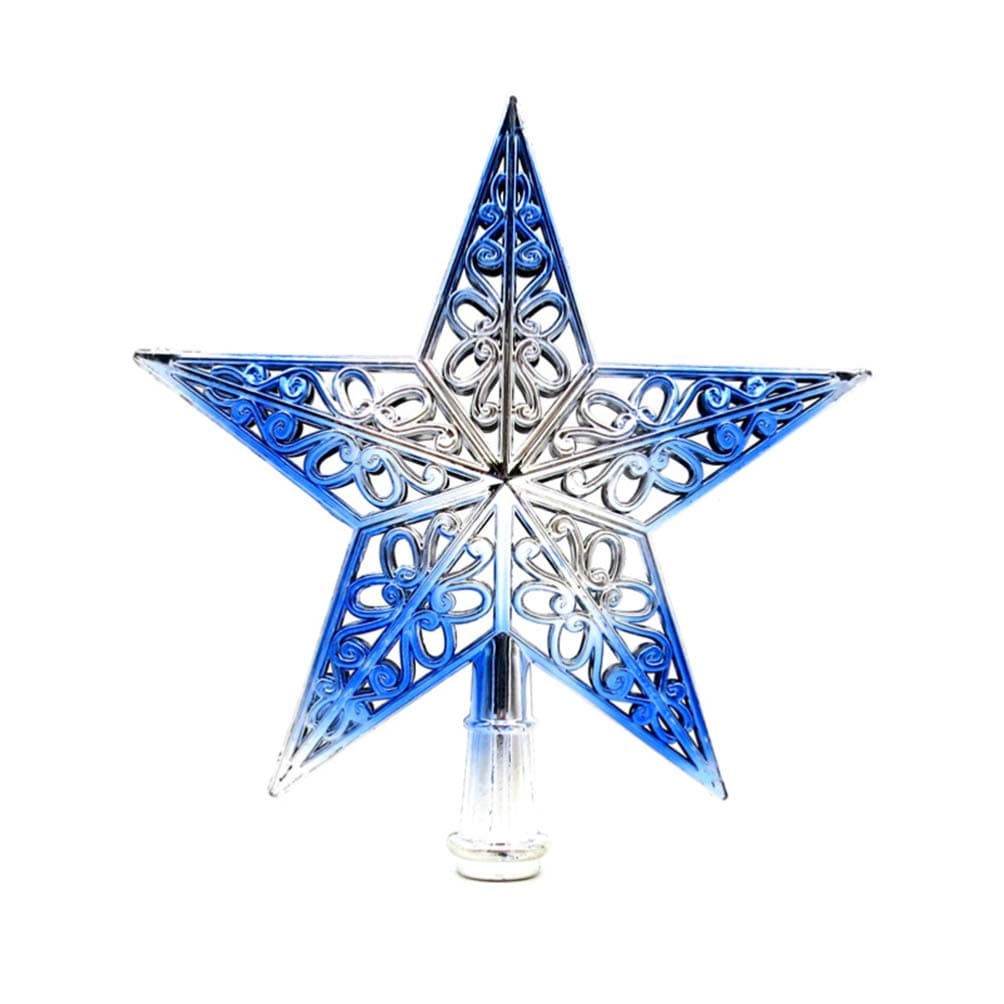 Amosfun Christmas Star Tree Topper, 20cm Hollowed-Out Silver Blue Treetop Holiday 6-8ft Tree Decoration, Festival Indoor Decoration, Christmas Party Supplies