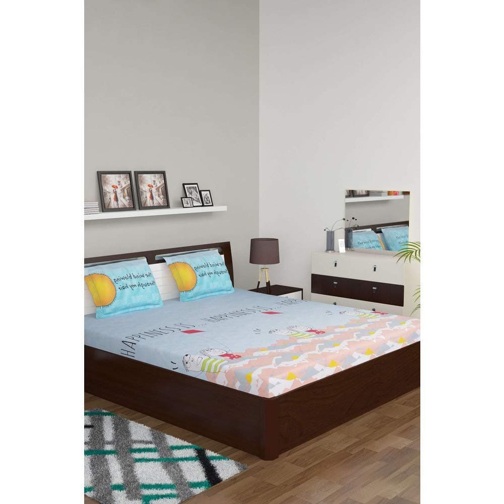 Portico New York Happiness is 144 TC King Bedsheet with 2 Pillow Covers - Multicolour