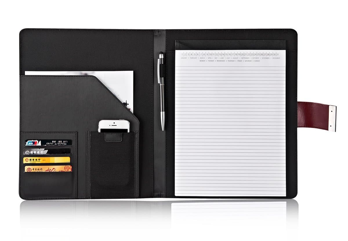 Multi Purpose Notepad Travel Portfolio with a Cell Phone Holder and Organizer. (Black)