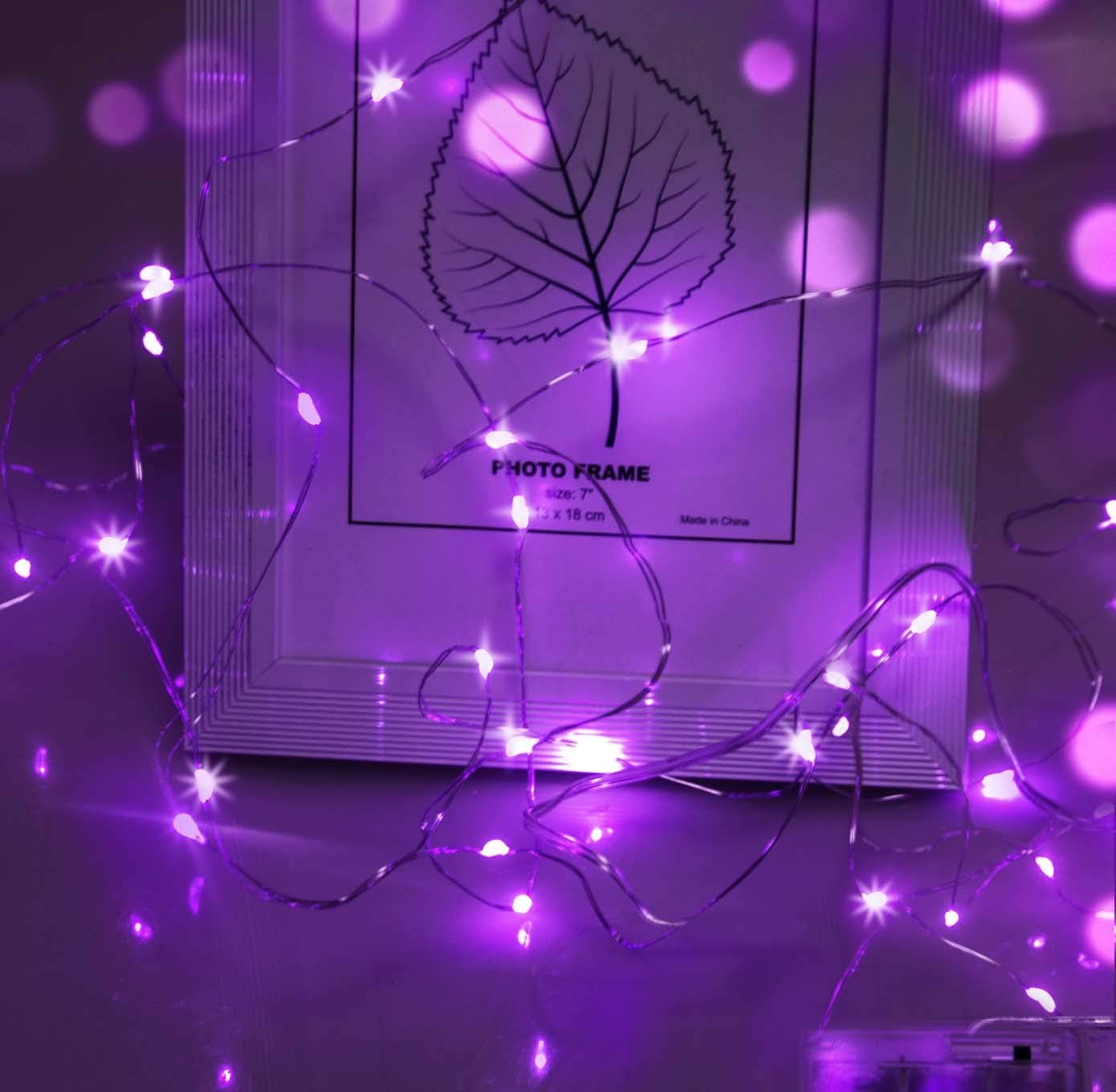 Battery Operated Fairy Lights, 5m 50 LEDs Fairy Lights IP65 Waterproof Micro Silver Wire LED Firefly Light for DIY Decoration.(Purple)