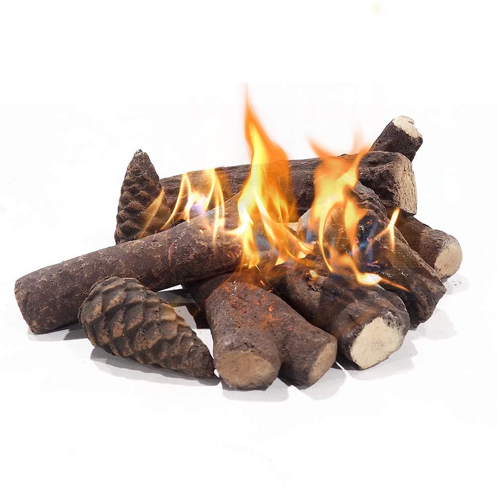 ART TO REAL Gas Fireplace Logs Set of 9, Fireplace Logs Ceramic Wood Decoration for Gas Ethanol Firewood Log Set Hand Crafted Pine Cone Wood Use in Indoor, Outdoor