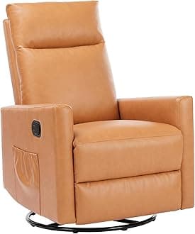 Sweetcrispy Recliner Chair, Swivel Rocking, Glider Rocker Recliner, Nursery Chair with Extra Large Footrest for Living Room, High Back, Upholstered Deep Seat (Brown)