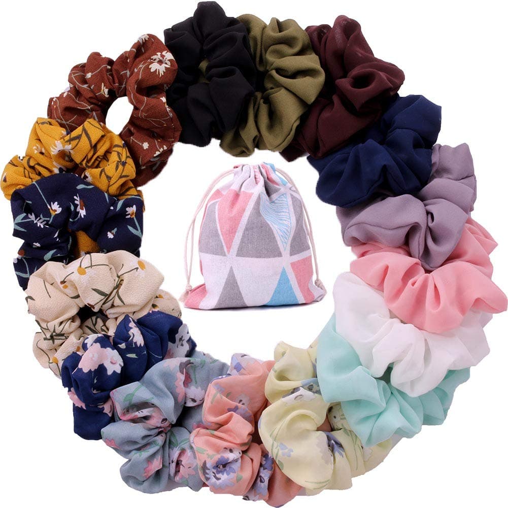 16 Pack Scrunchies for Hair Chiffon Elastic Hair Bands Scrunchy Hair Ties Ropes Hair Bow Chiffon Flower Hair Scrunchies for Women or Girls Ponytail Holder Hair Accessories