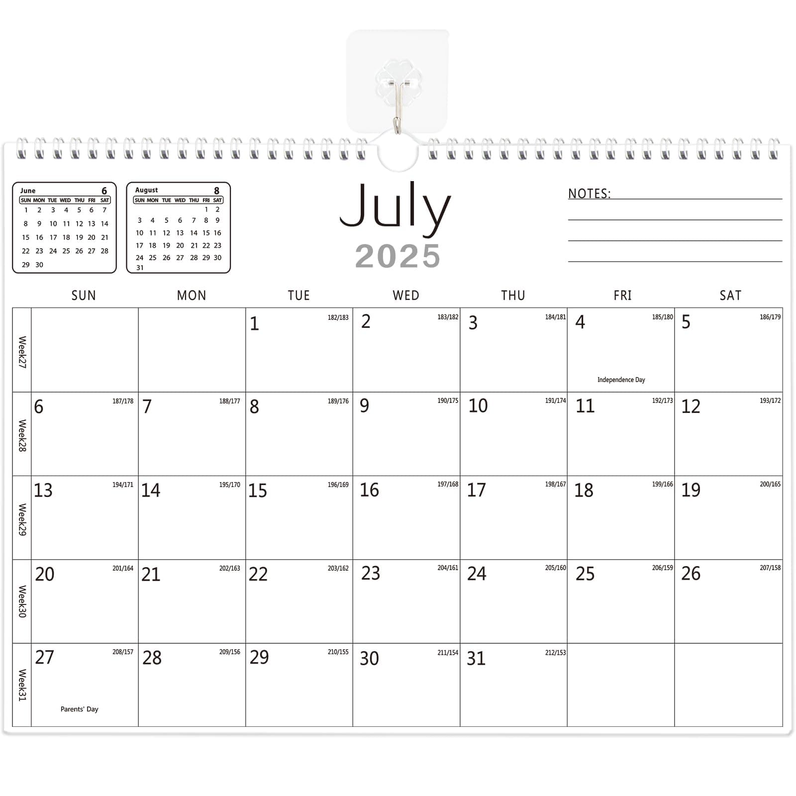 BHR Wall Calendar, Calendar 2025-2026 from July 2025 to December 2026 18 Months Calendars 14.7 inch×11 inch Julian Dates for New Year Christmas Gifts
