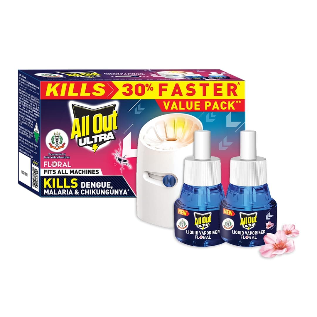 Ultra Floral Liquid Vaporizer, Machine + 2 Refills (45ml each) | Kills Dengue, Malaria & Chikungunya Mosquitoes | India's Only Mosquito Killer Brand Recommended by Indian Medical Association