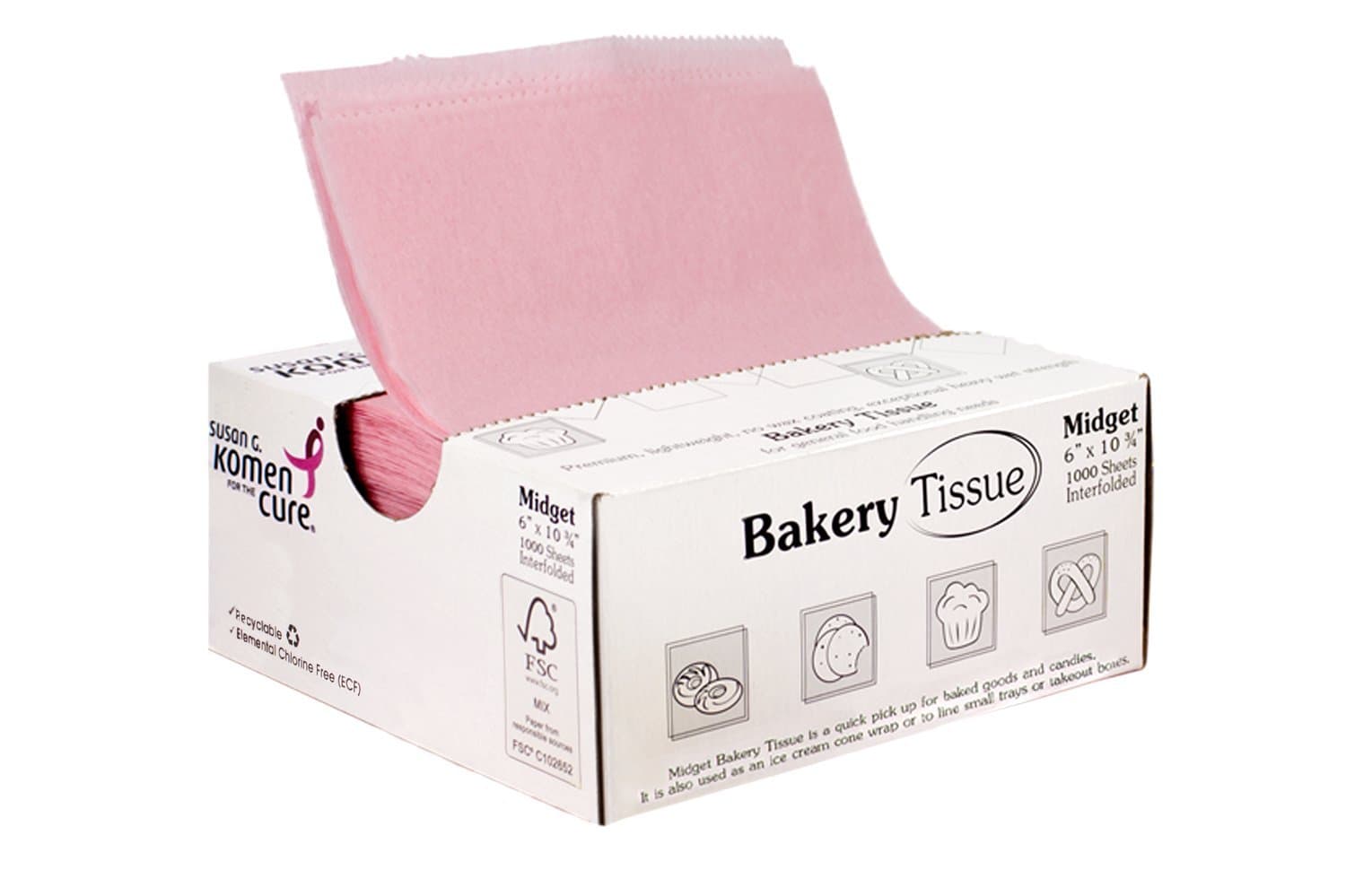 RestaurantWraps.com Interfolded Unwaxed Bakery Tissue, 6" Length x 10.75" Width, October Pink (10 Packs of 1000 Sheets)