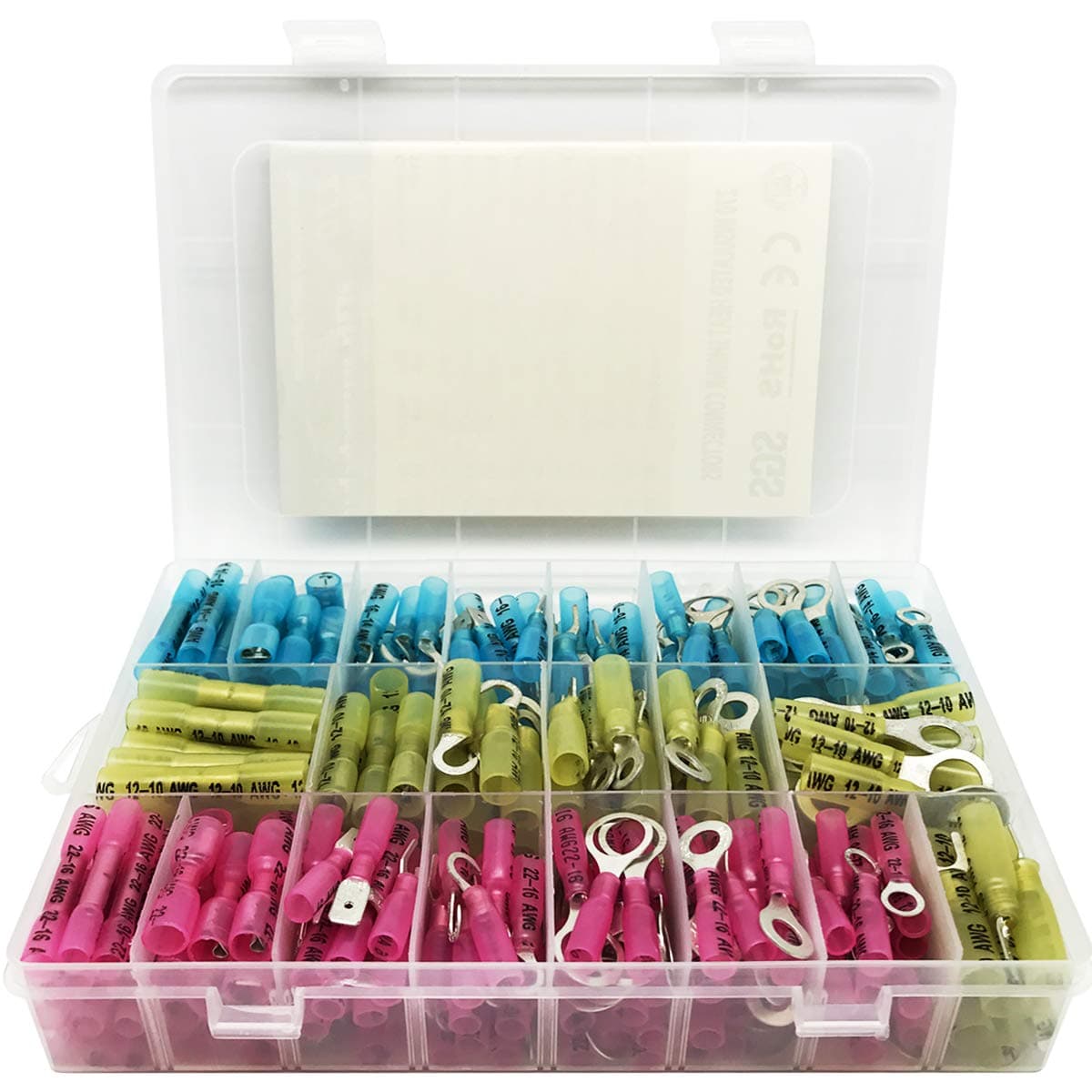 270 PCS Heat Shrink Connectors (Grade A) Marine Automotive Electrical Insulated Crimp Wire Terminal Kit - Thick Metal, Butt Ring Fork Hook and Male Female Quick Disconnect