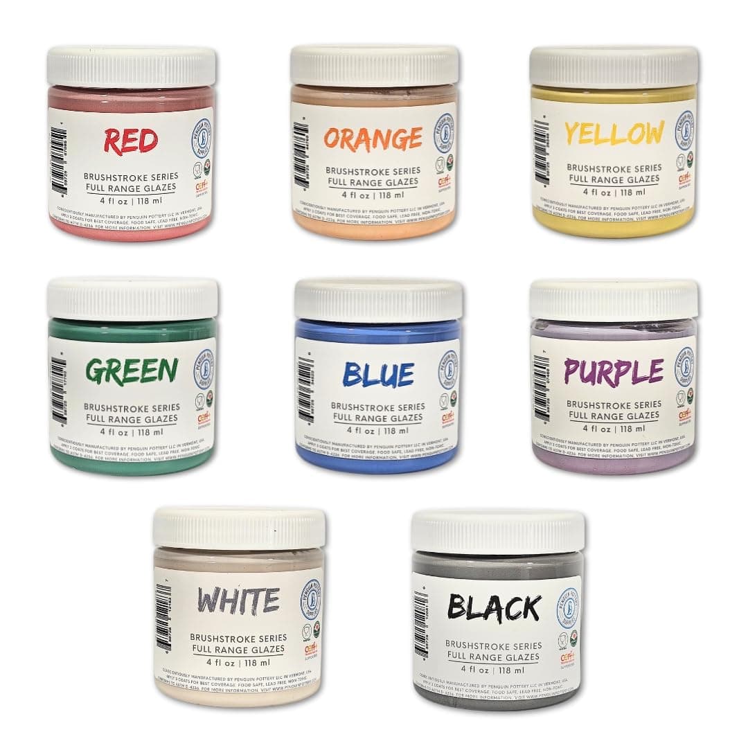 Penguin Pottery - Brushstroke Series - Variety Set of Wonderful Vibrant Glaze Colors - Wide Firing Range - Fire to Low or High Temperatures - Low Fire to Mid Fire - Mix to Create More Colors