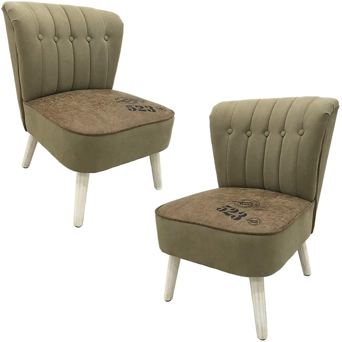 YIFONTIN Accent Chairs Set of 2 Slipper Chair Side Chairs for Bedroom Living Reading Room, Brown Olive Green.