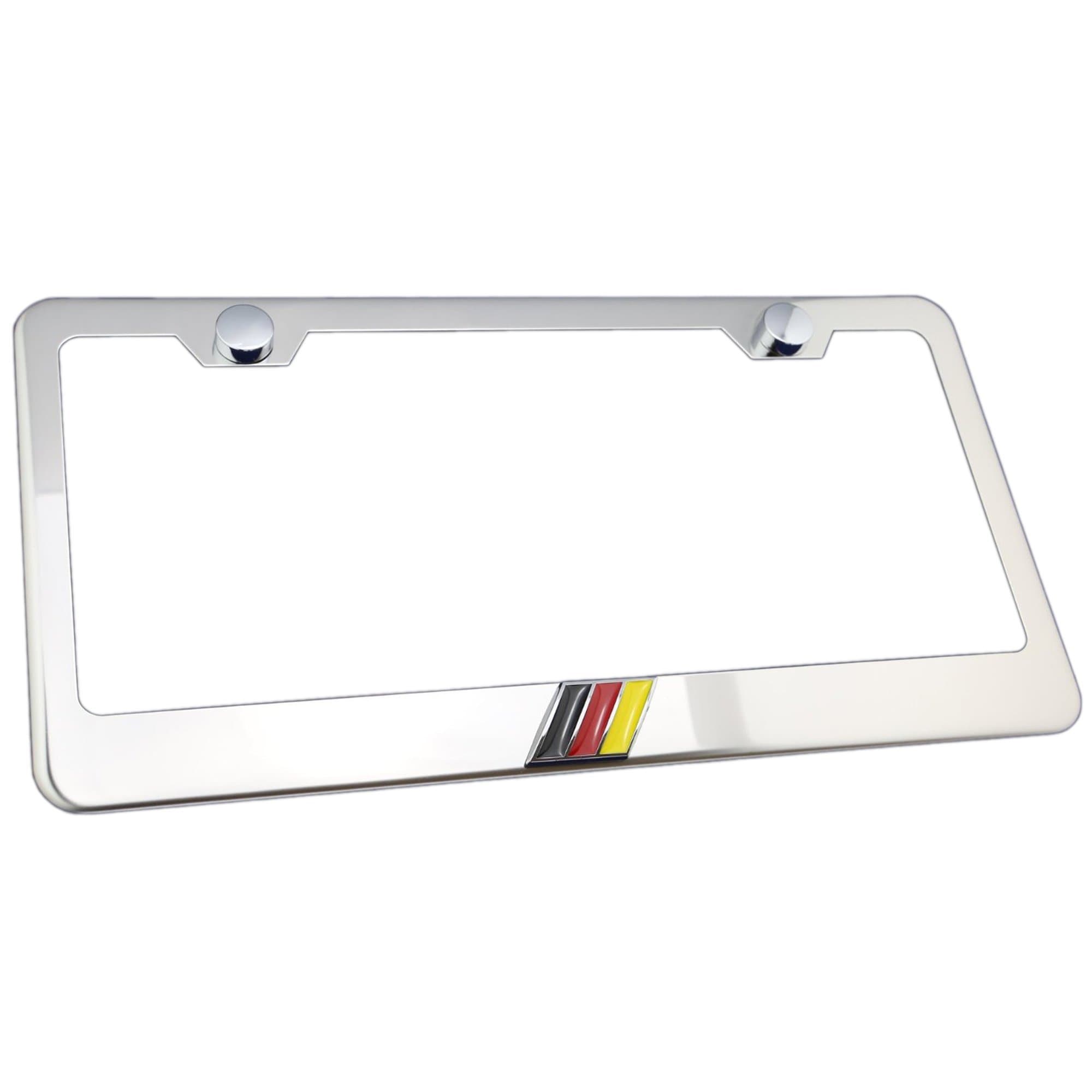 German 3D Flag Emblem Stainless Steel License Plate Frame (12"x6", Chrome)