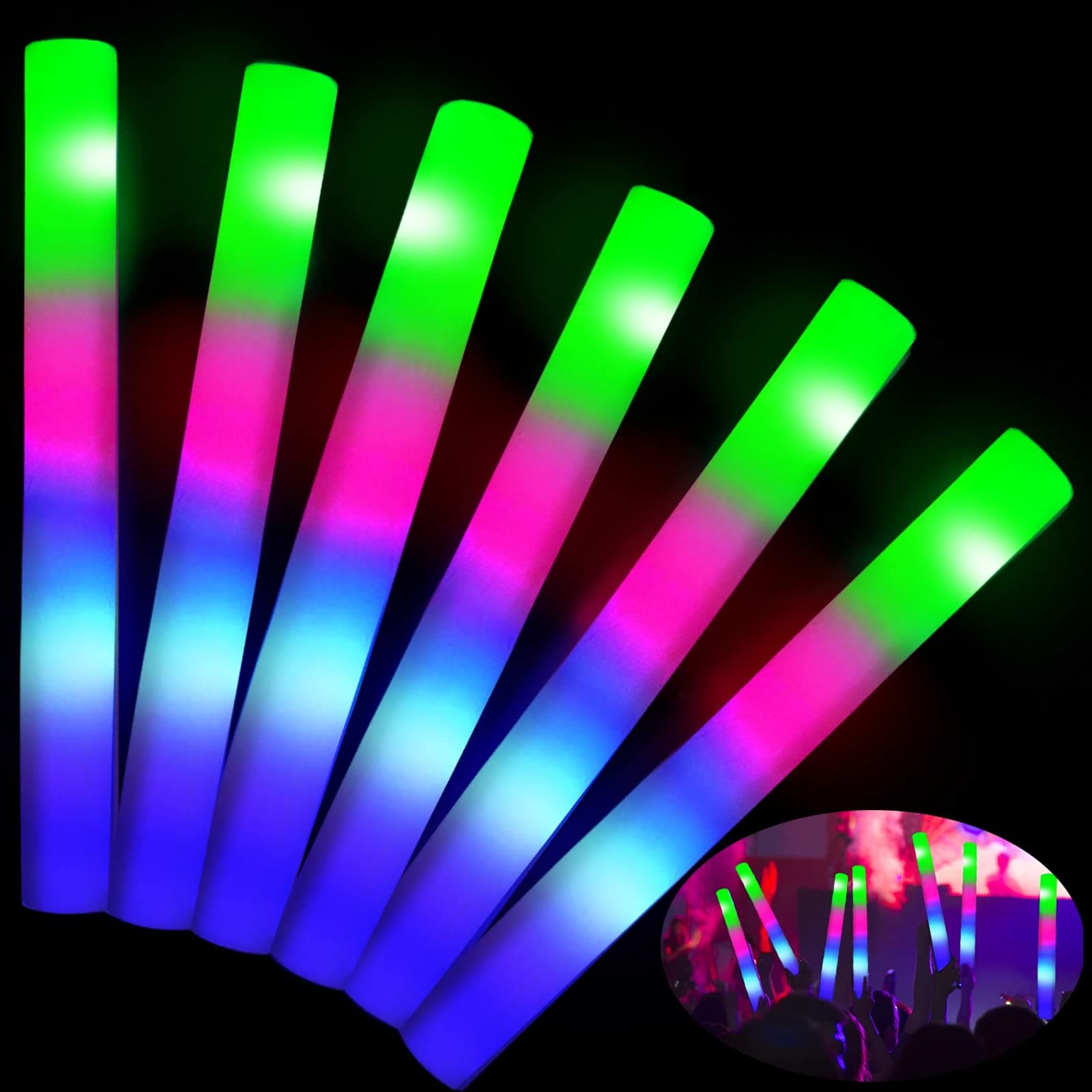 50 Pcs Giant 16 Inch Foam Glow Sticks Party Supplies Favors 3 Modes Color Changing Led Light Sticks Glow Batons Glow In The Dark Accessory for Birthday Wedding Concert Caarnival Party Sport Events