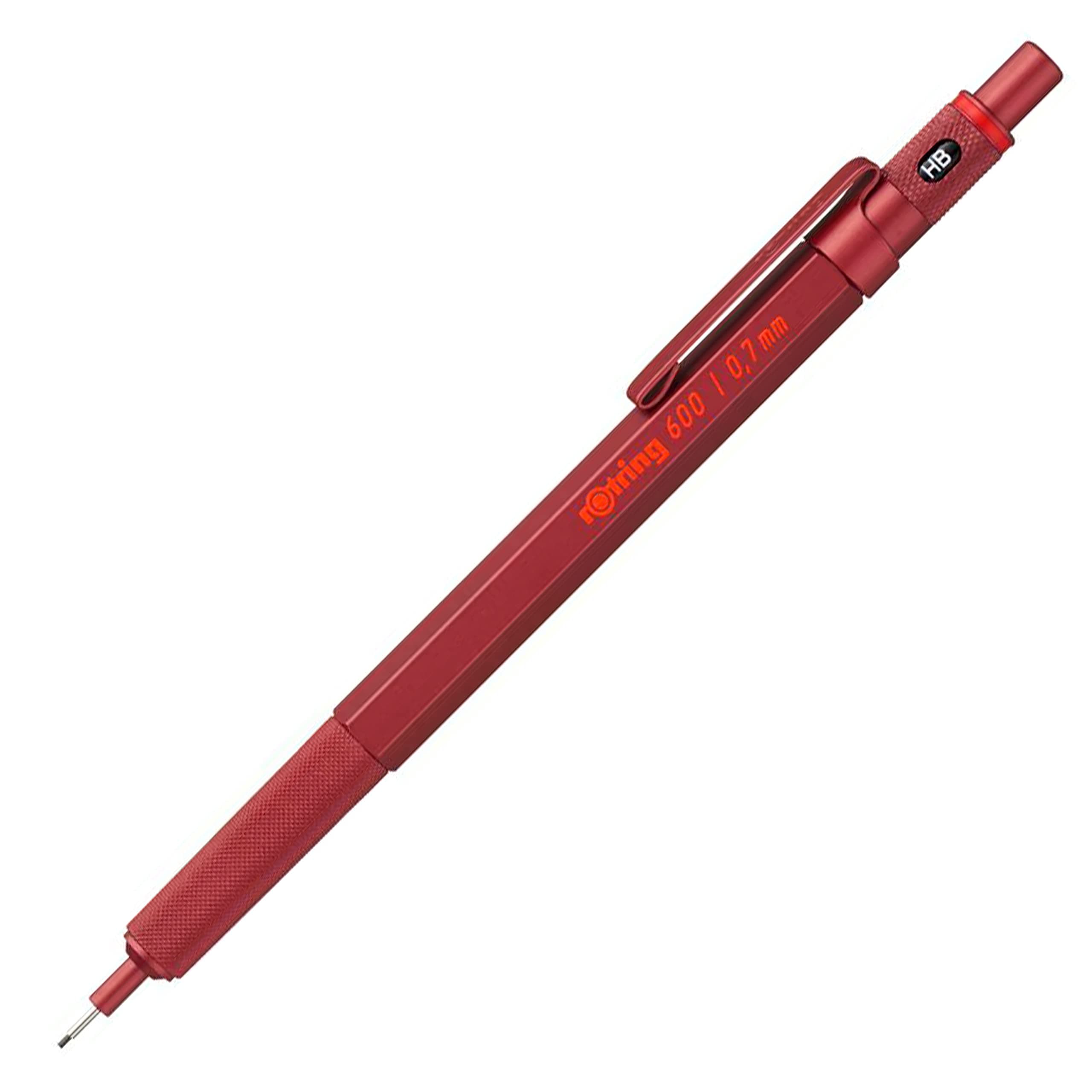 rOtring 600 Mechanical Pencil | 0.7 mm | Red All-Metal Body Propelling Pencil | Non-Slip Knurled Grip & Hexagonal Barrel