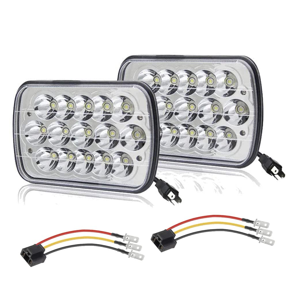 2PC 45w Rectangle 7x6 5x7 Inch Headlights 6052 6054 H5054 H6054 Hi/Low Sealed Beam Replacement For Chevy Express Cargo Van 1500 2500 3500 Jeep Wrangler Toyota Pickup Dodge Ram