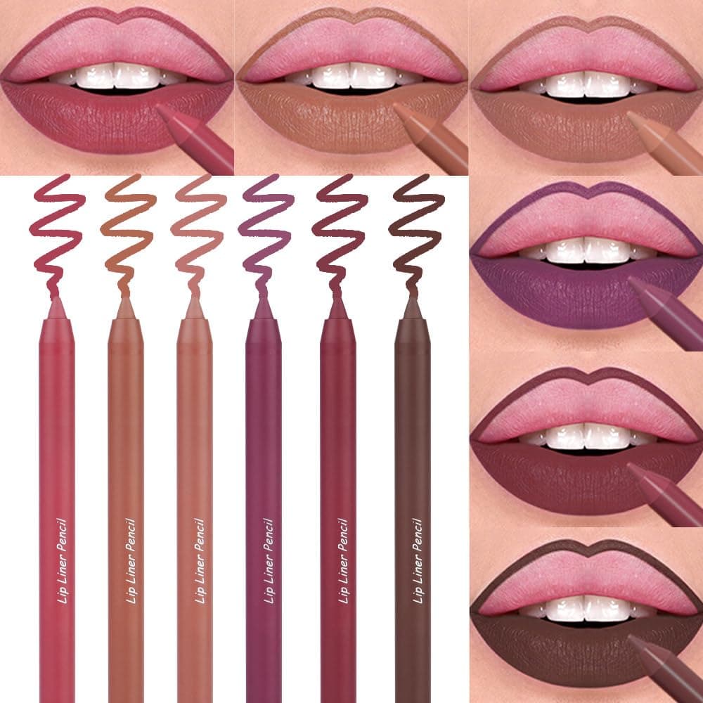 6 pcs Matte Lip Liner Pencil Cream Lipstick Makeup Set, Dark Lip Liner Set Matt Lips Make Up 24 Hour soft Colorstay Waterproof Long Lasting Lip liner Kit lapiz para labios larga duración（#1）