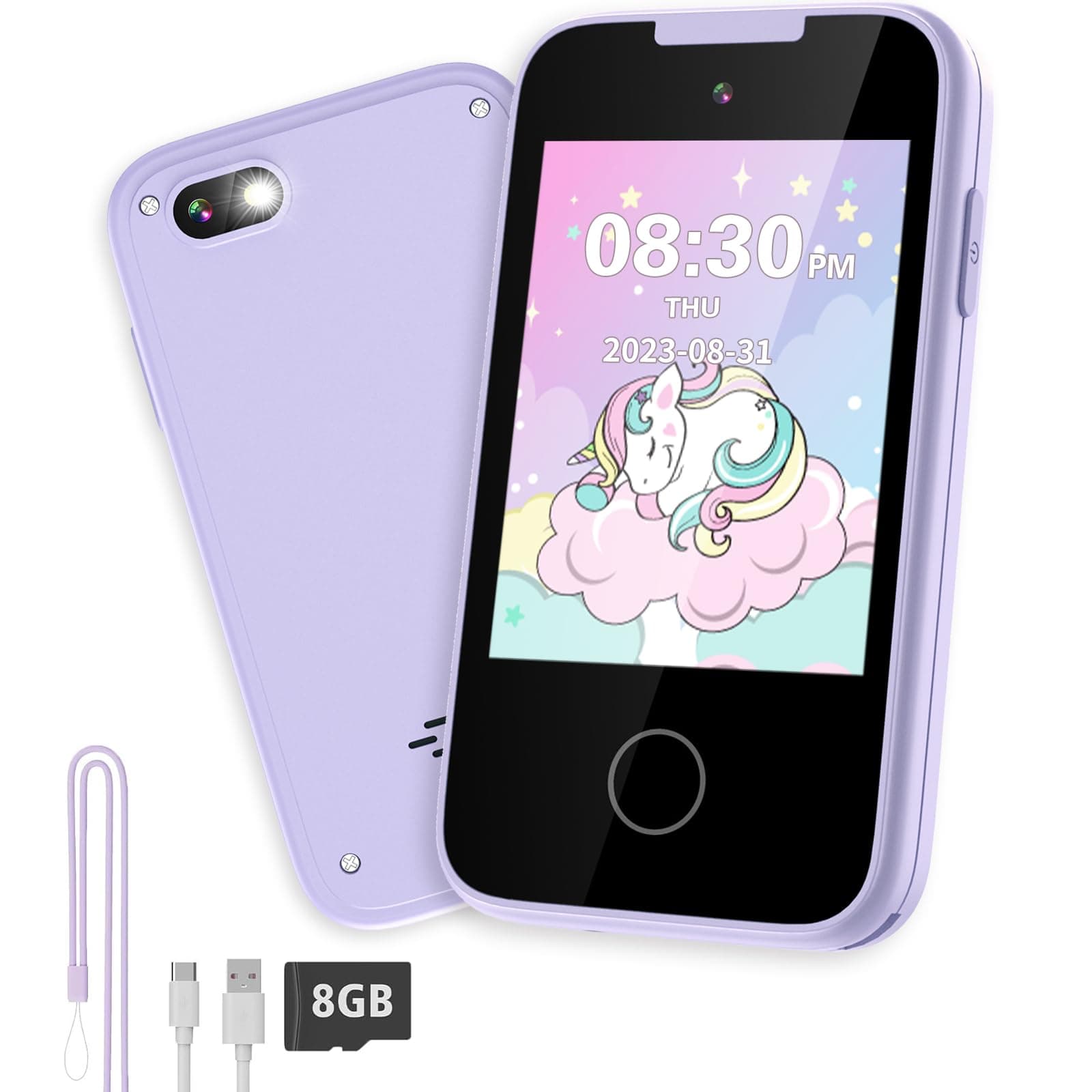 Kids Smart Phone Toy for 3 4 5 6 Year Old, Touchscreen Kids Phone Dual Camera with Music Flashlight Games Alarm Alphabet Learning Toys Christmas Birthday Gifts for Girls Ages 3-6 with SD Card Purple