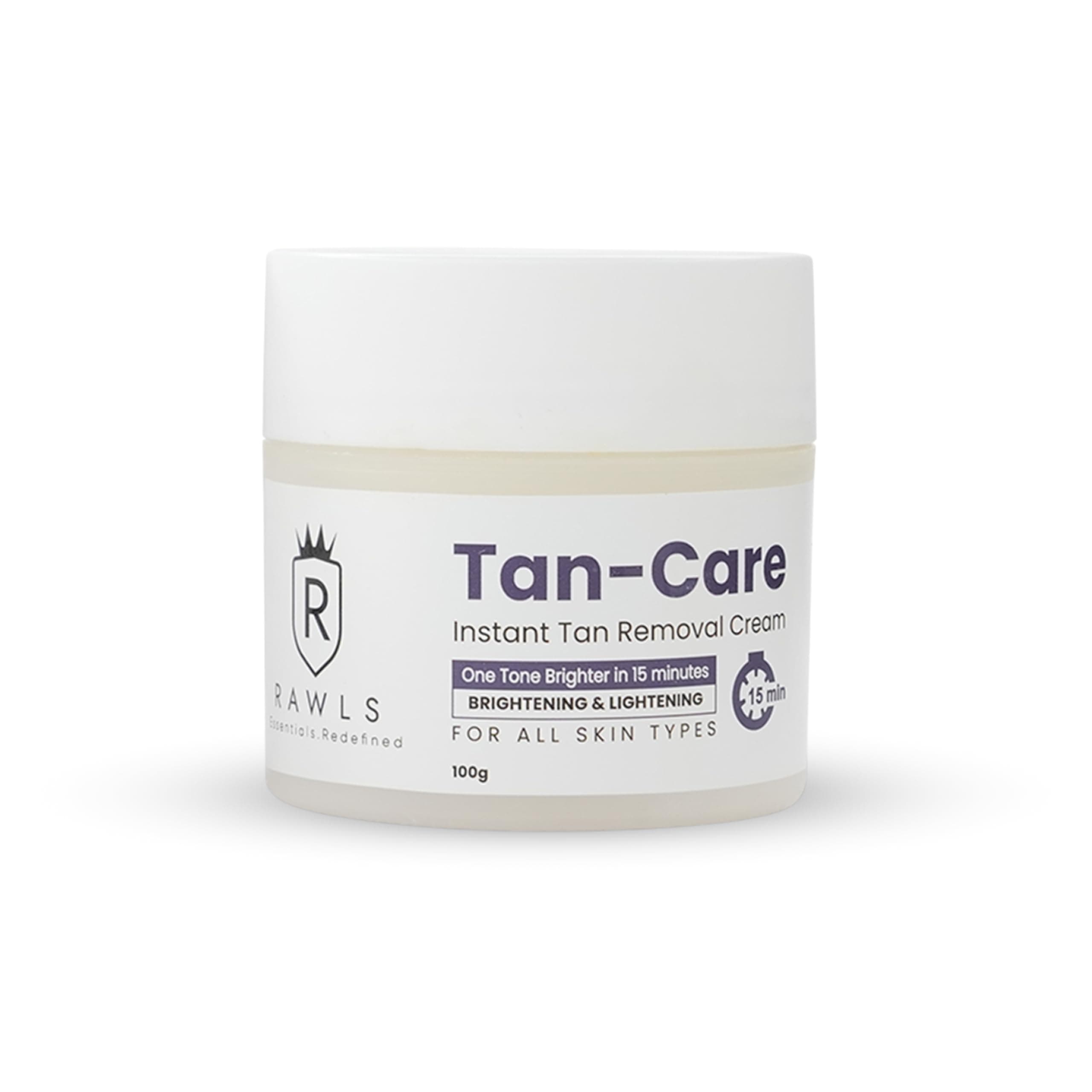 RAWLS Tan-Care De-Tan Cream (No Bleach) – Instant Tan Removal in 15 Minutes – Ammonia Free Brightening Pack for Face & Body – For Men & Women – 100g