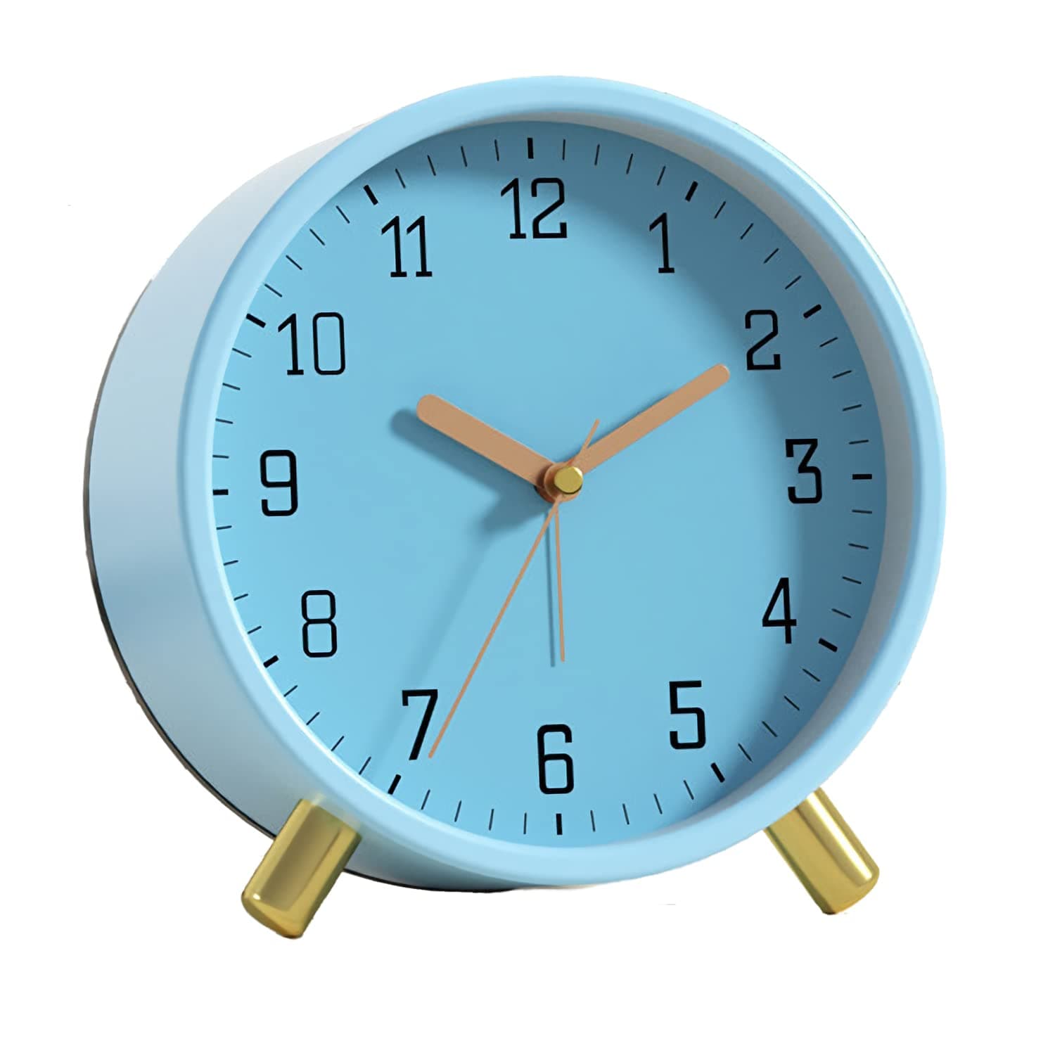 SHISEDECO Alarm Clock with Backlight, 4.5 inches Bedside Analog Non-Ticking Silent Small Desk Clock with Arabic Numerals, Battery Operated Round Table Clock for Living Room, Bedroom (Blue)