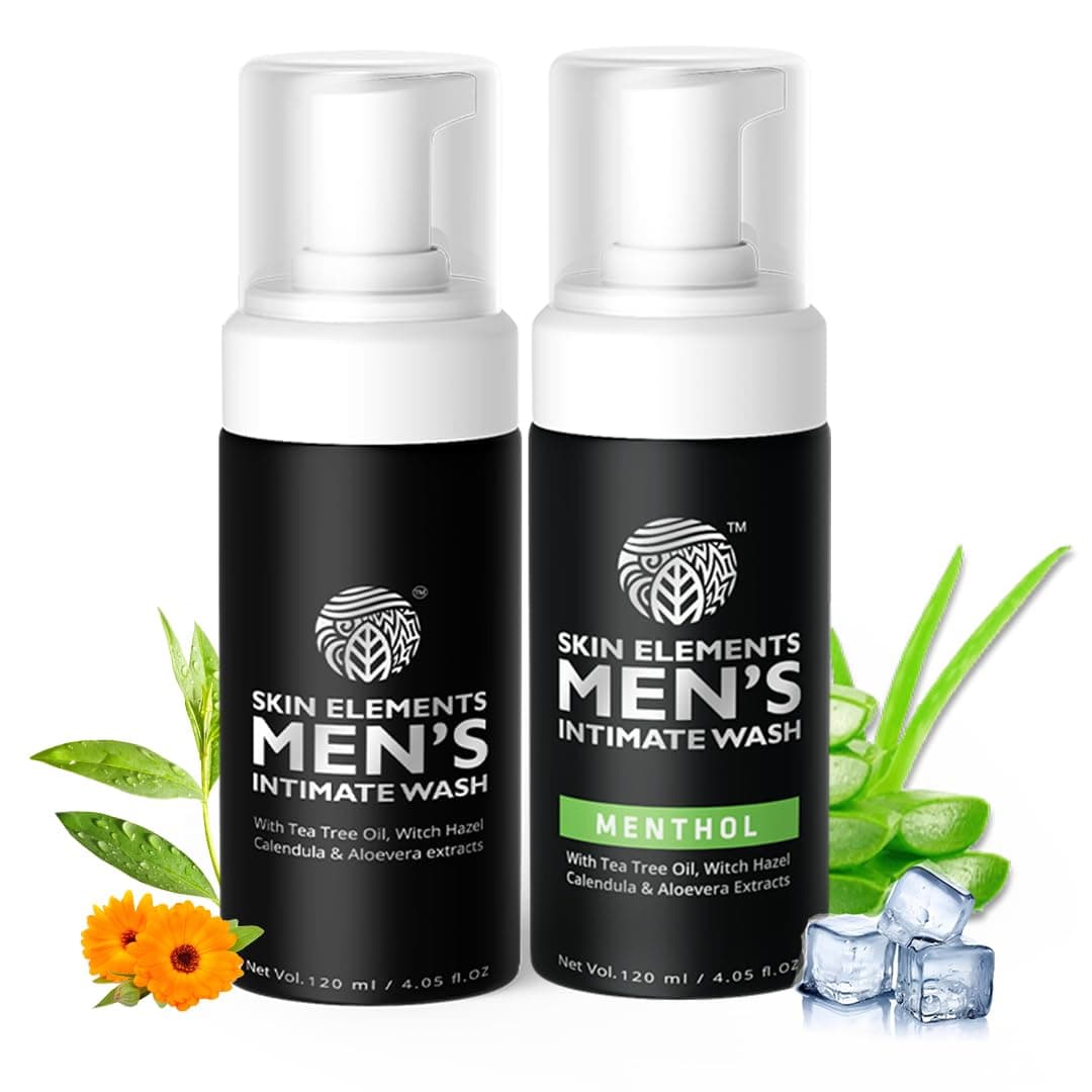 Intimate Wash for Men Combo | Tea Tree Oil & Menthol | pH Balanced Foaming Hygiene Wash | Controls Bad Odor & Sweat | 120 ml | Pack of 2 |