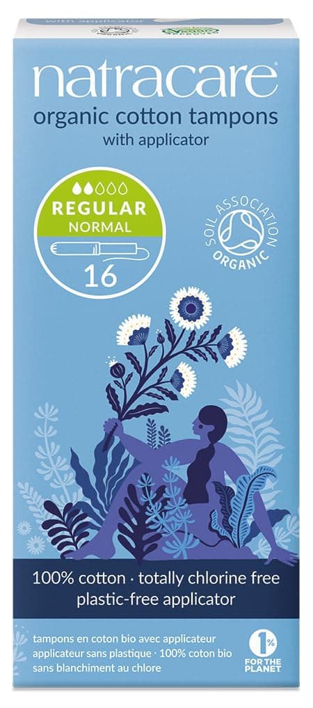 Organic Cotton Regular Tampons with Cardboard Applicator, Plastic Free, Chlorine Free, Biodegradable 100% Cotton (1 Pack, 16 Tampons Total)