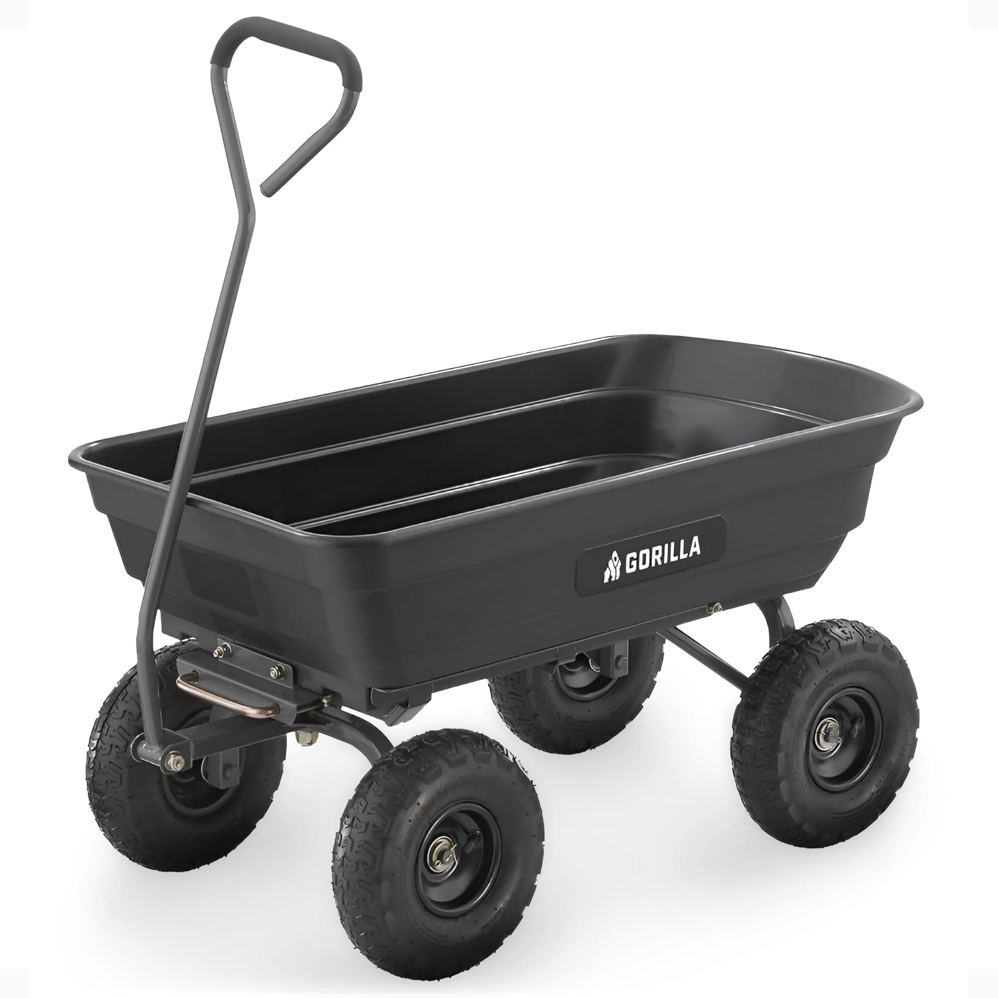 Gorilla Carts 600 Pound Capacity Heavy Duty Poly Garden Landscape Outdoor Yard Hauling Utility Wagon Dump Cart with 10 Inch Pneumatic Tires, Black
