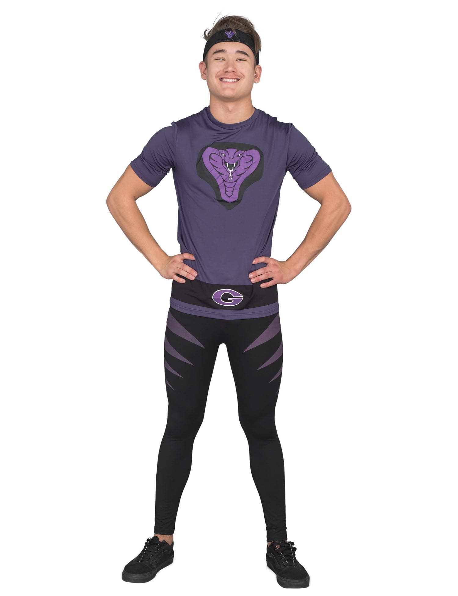 Dodgeball Purple Cobras Team Adult Halloween Costume Headband Shirt and Pants Set
