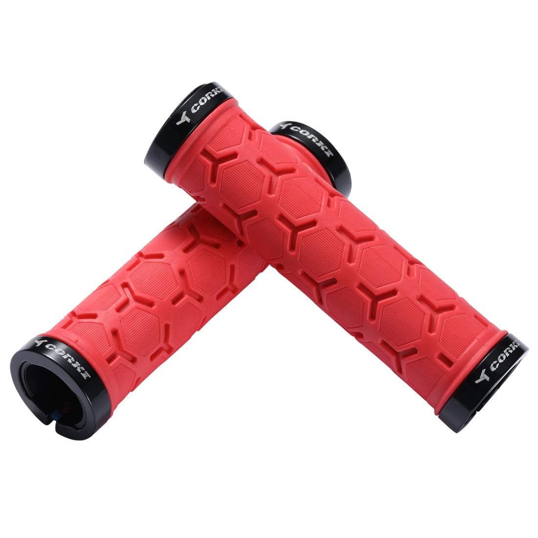 CorkiCycles Double Lock On Mountain Bike Handle Grips, Anti-Slip Shock Absorbing Bicycle Handlebar Bike Handle Grips - Black